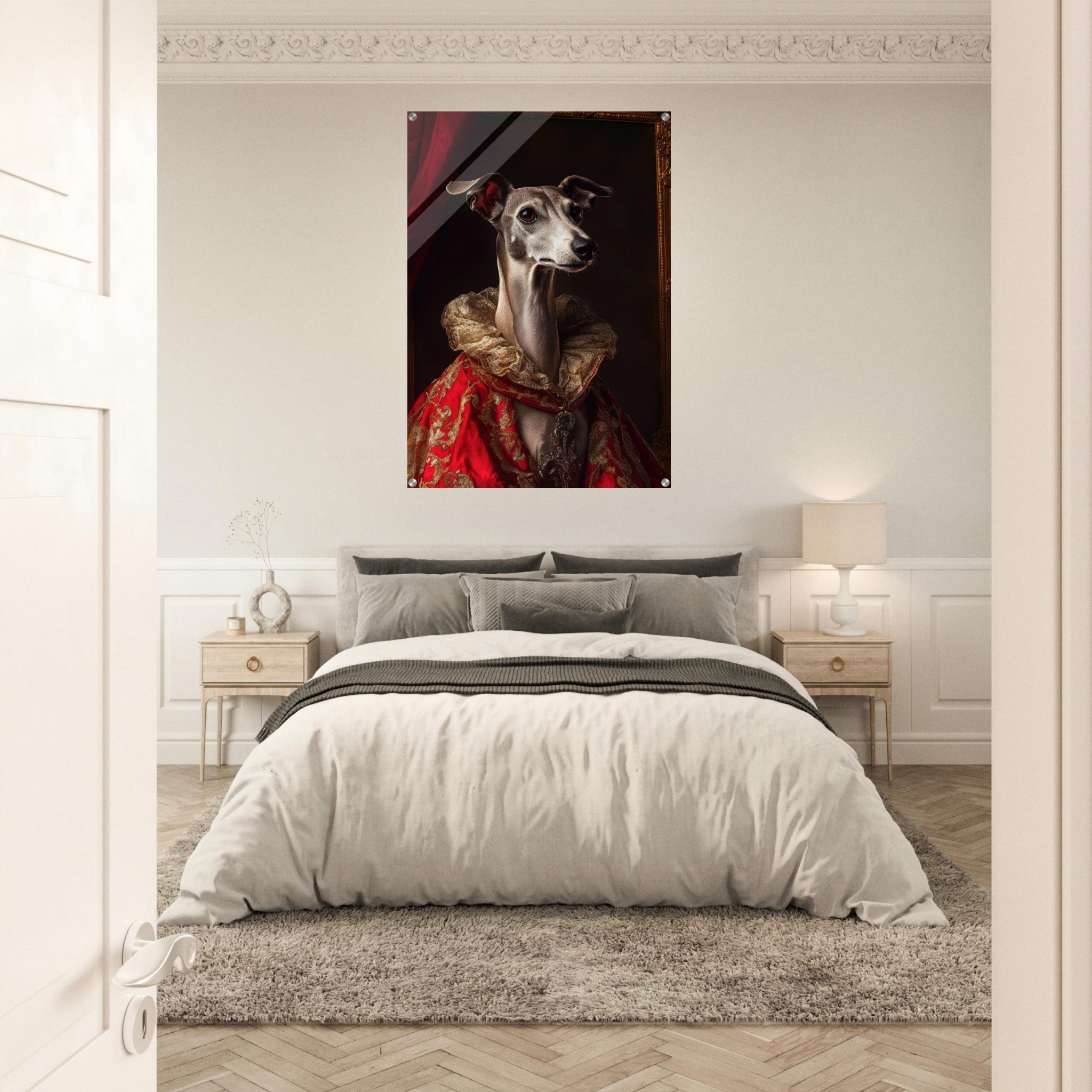 Acrylic Print Portrait - Elegant Baroque Greyhound Portrait A sleek grey 5 - Ai Art Force