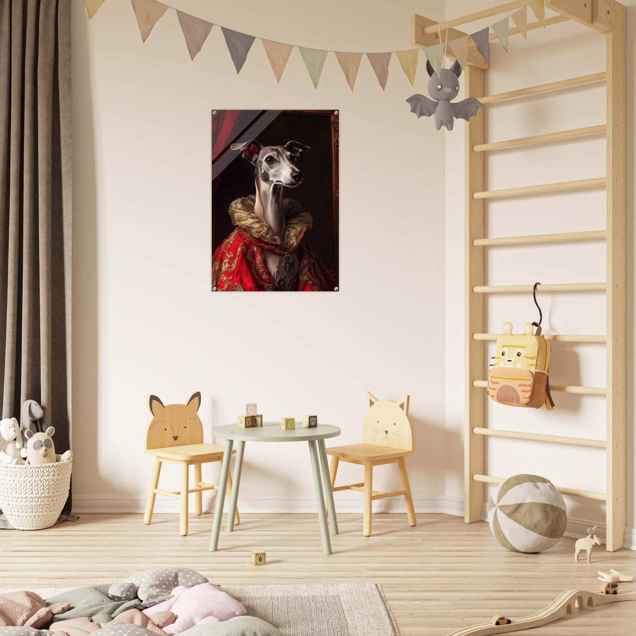 Acrylic Print Portrait - Elegant Baroque Greyhound Portrait A sleek grey 5 - Ai Art Force