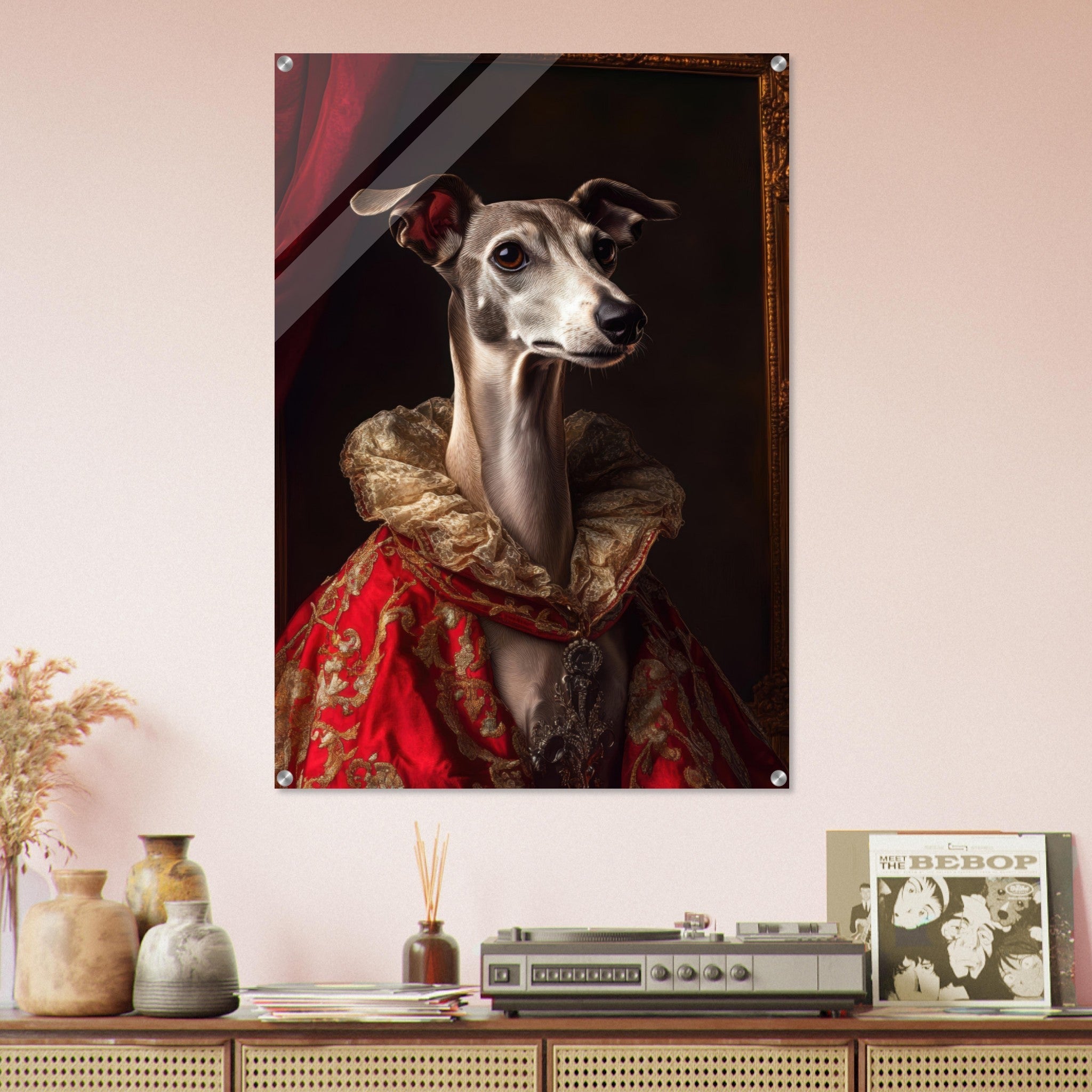 Acrylic Print Portrait - Elegant Baroque Greyhound Portrait A sleek grey 5 - Ai Art Force