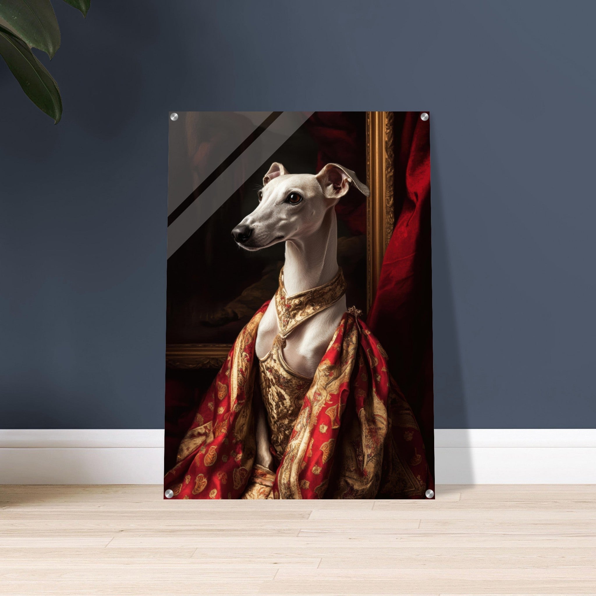 Acrylic Print Portrait - Elegant Baroque Greyhound Portrait A sleek grey - Shop Ai Art WebShop - Digital Art online Store
