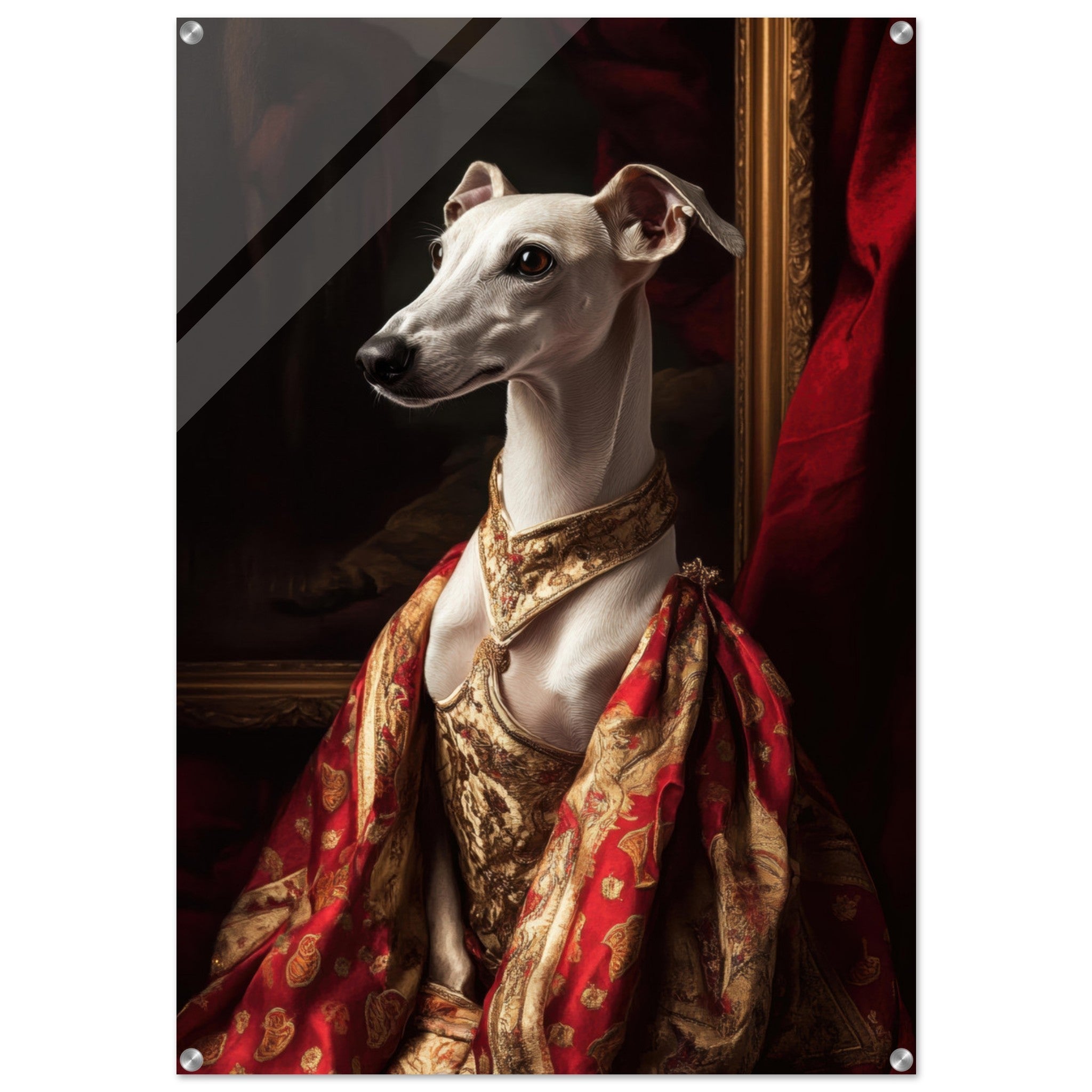 Acrylic Print Portrait - Elegant Baroque Greyhound Portrait A sleek grey - Shop Ai Art WebShop - Digital Art online Store