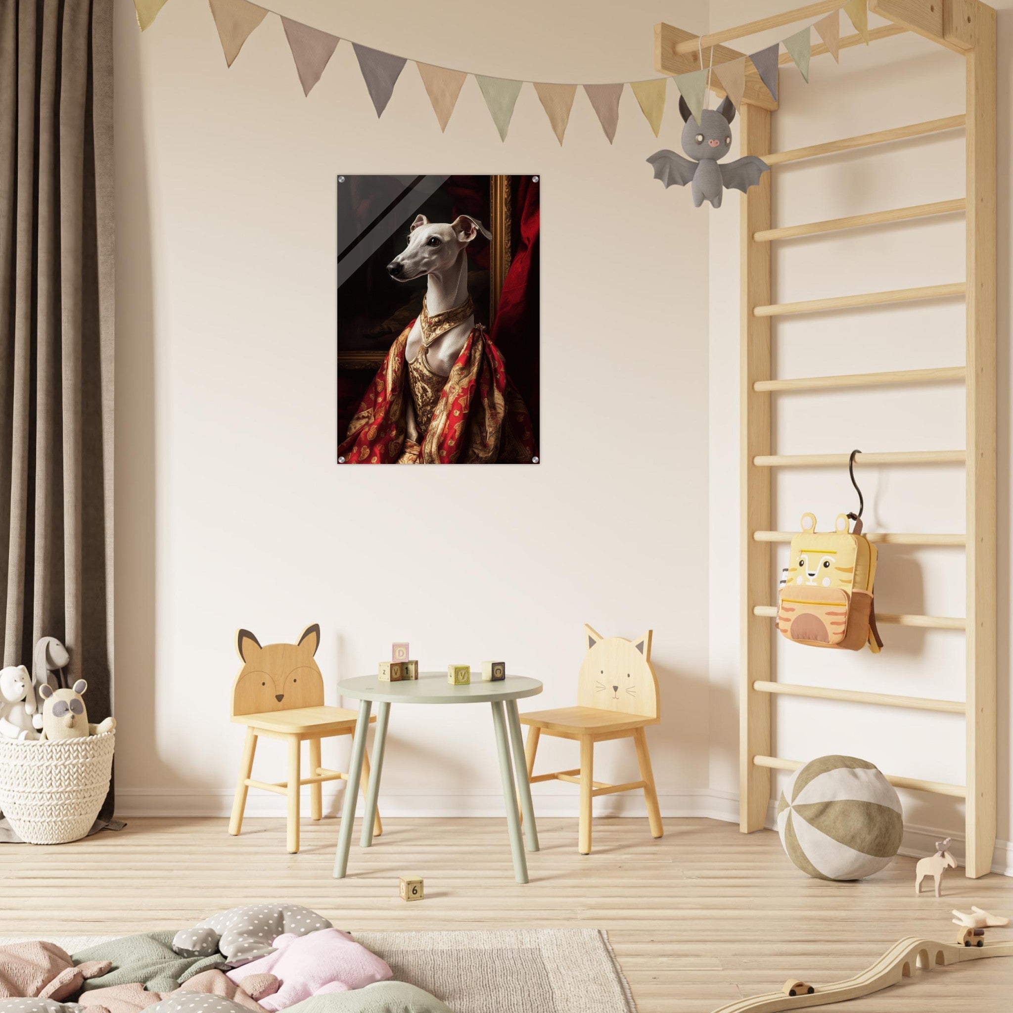 Acrylic Print Portrait - Elegant Baroque Greyhound Portrait A sleek grey - Shop Ai Art WebShop - Digital Art online Store