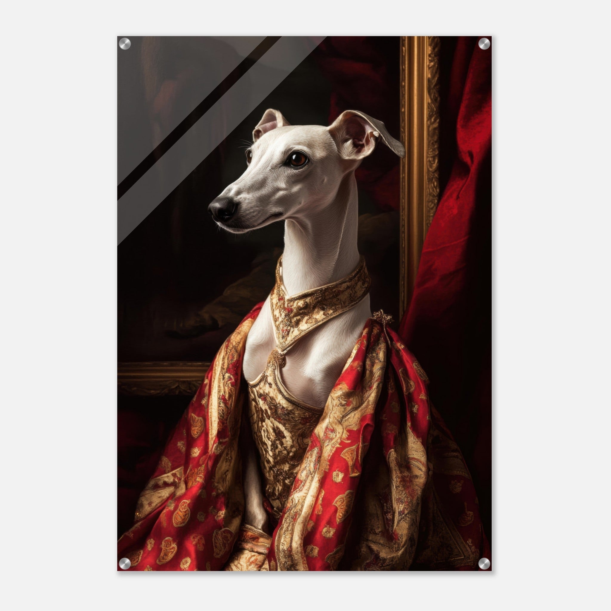 Acrylic Print Portrait - Elegant Baroque Greyhound Portrait A sleek grey - Shop Ai Art WebShop - Digital Art online Store