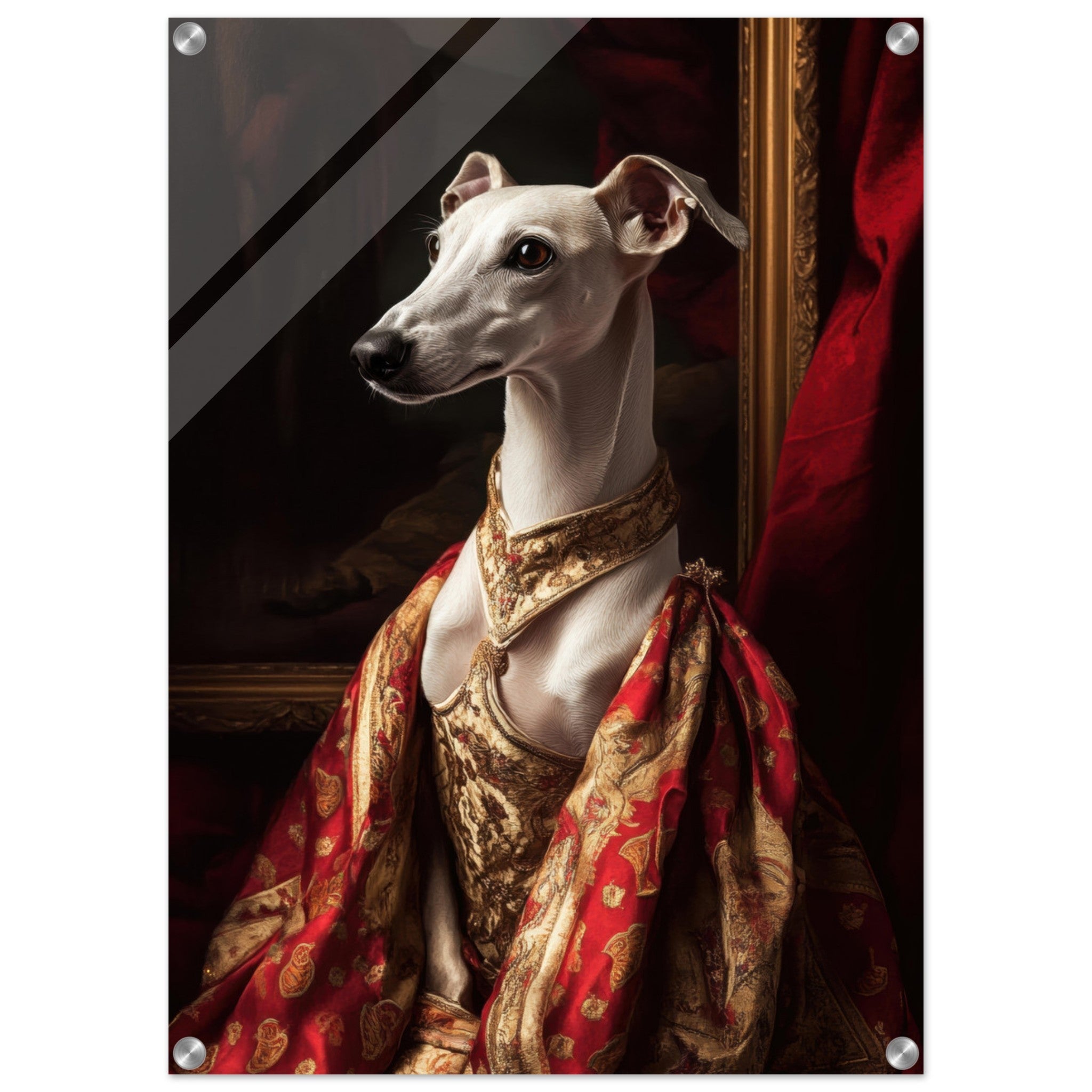 Acrylic Print Portrait - Elegant Baroque Greyhound Portrait A sleek grey - Shop Ai Art WebShop - Digital Art online Store