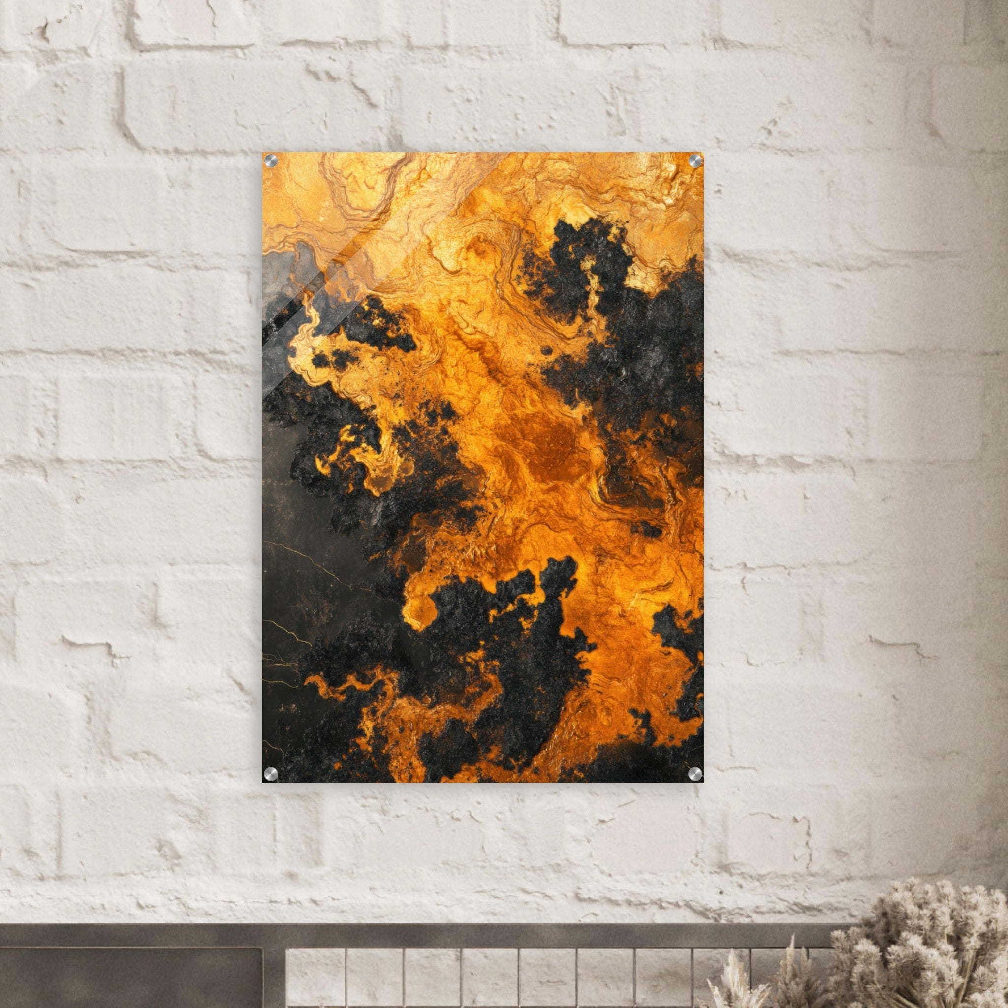 Acrylic Print Portrait - Ember Genesis A volatile burst of molten gold 2 - Ai Art Force