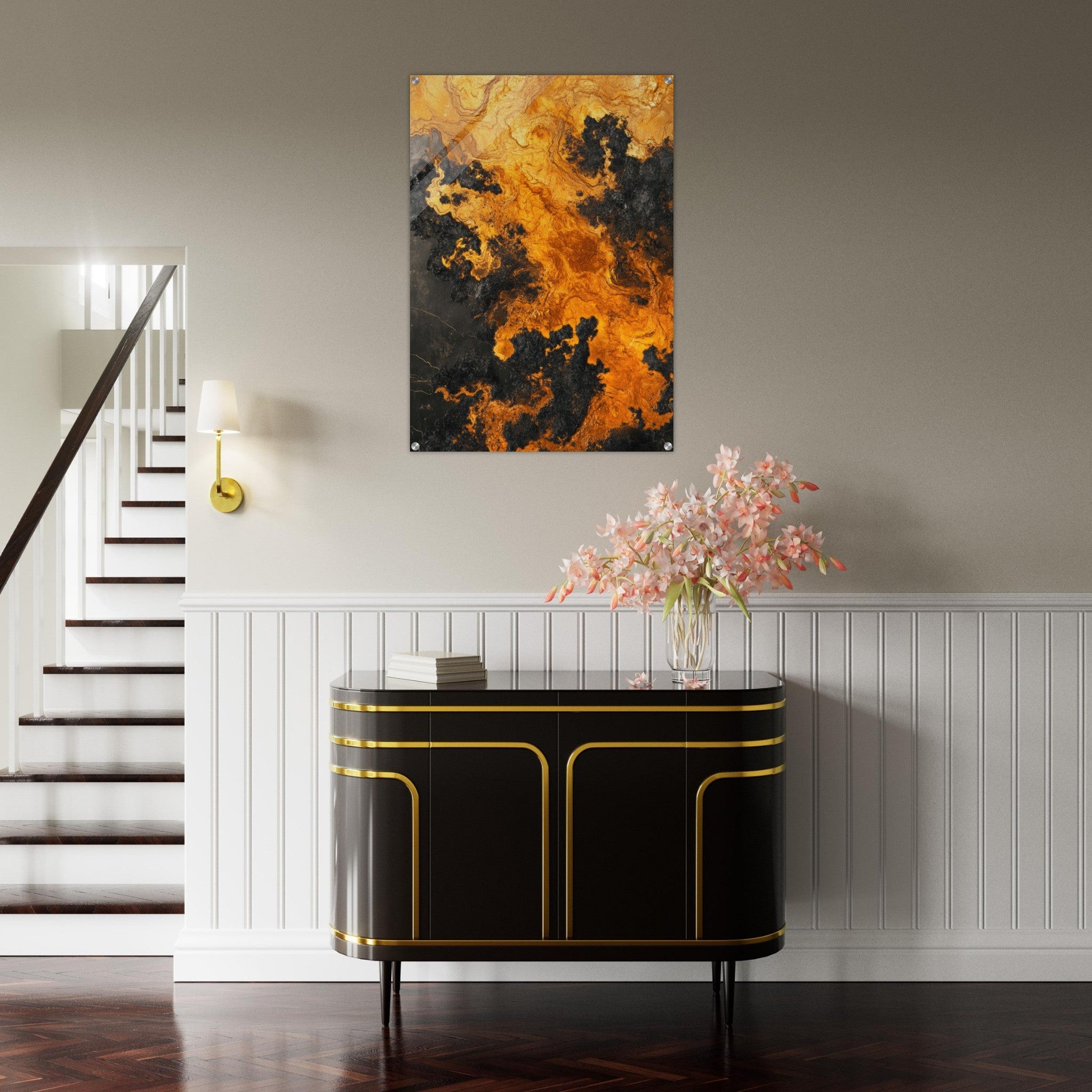 Acrylic Print Portrait - Ember Genesis A volatile burst of molten gold 2 - Ai Art Force