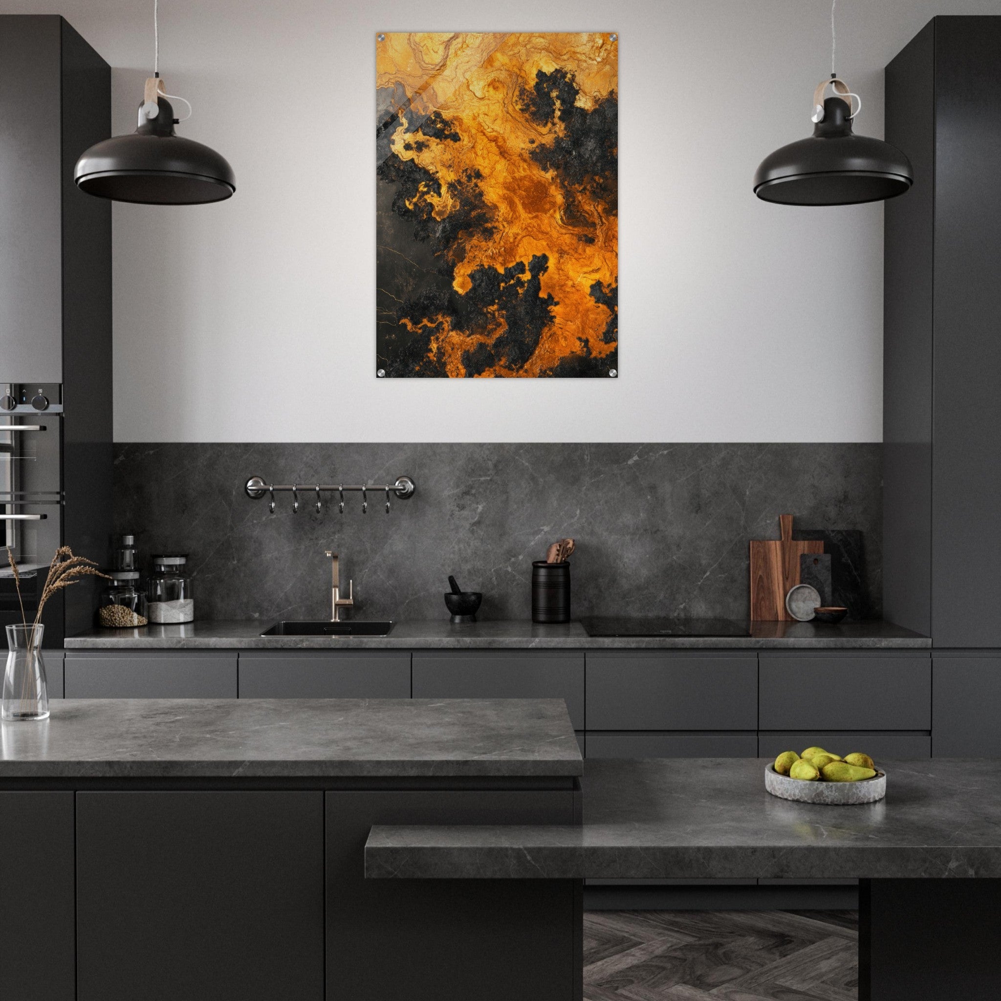 Acrylic Print Portrait - Ember Genesis A volatile burst of molten gold 2 - Ai Art Force