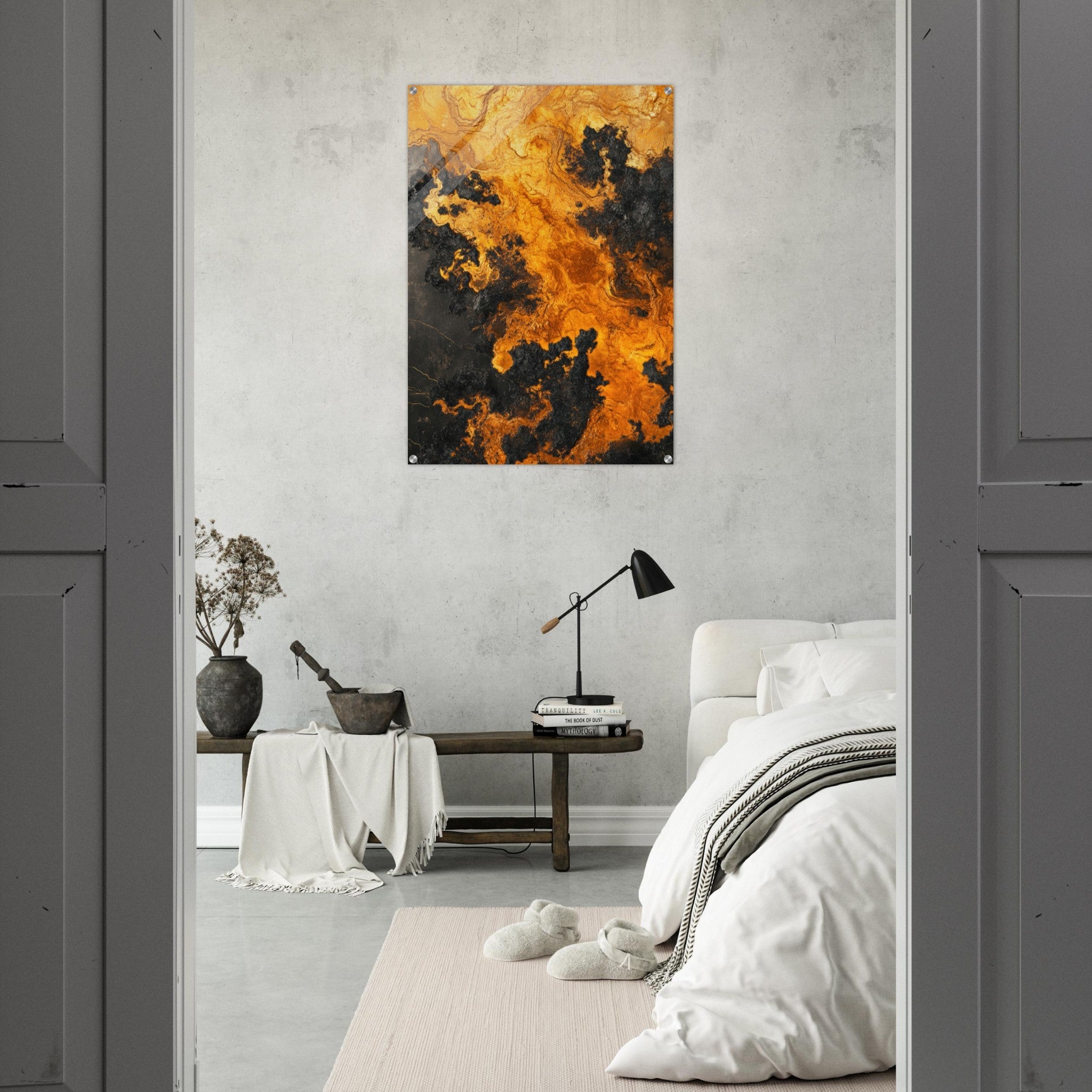 Acrylic Print Portrait - Ember Genesis A volatile burst of molten gold 2 - Ai Art Force