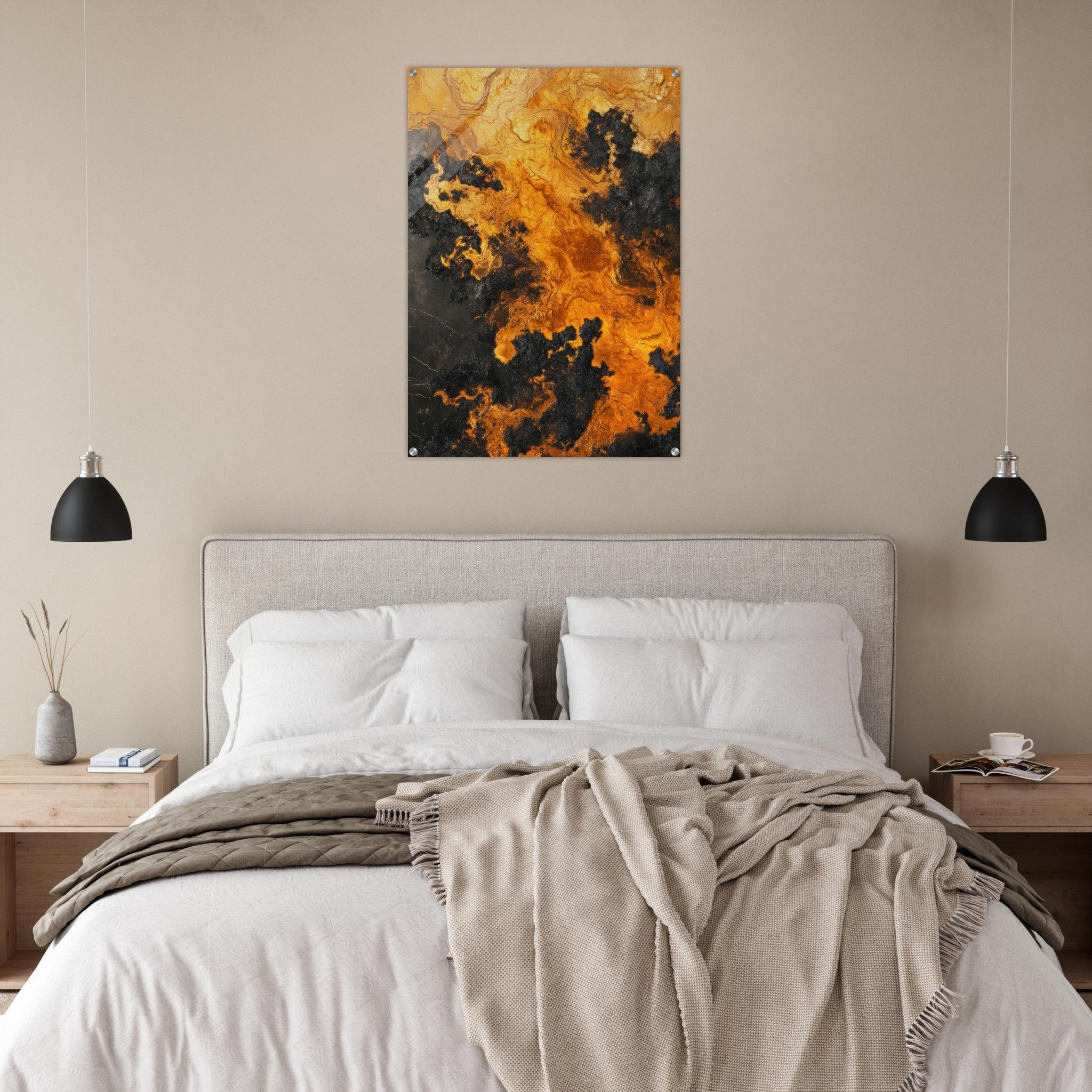 Acrylic Print Portrait - Ember Genesis A volatile burst of molten gold 2 - Ai Art Force