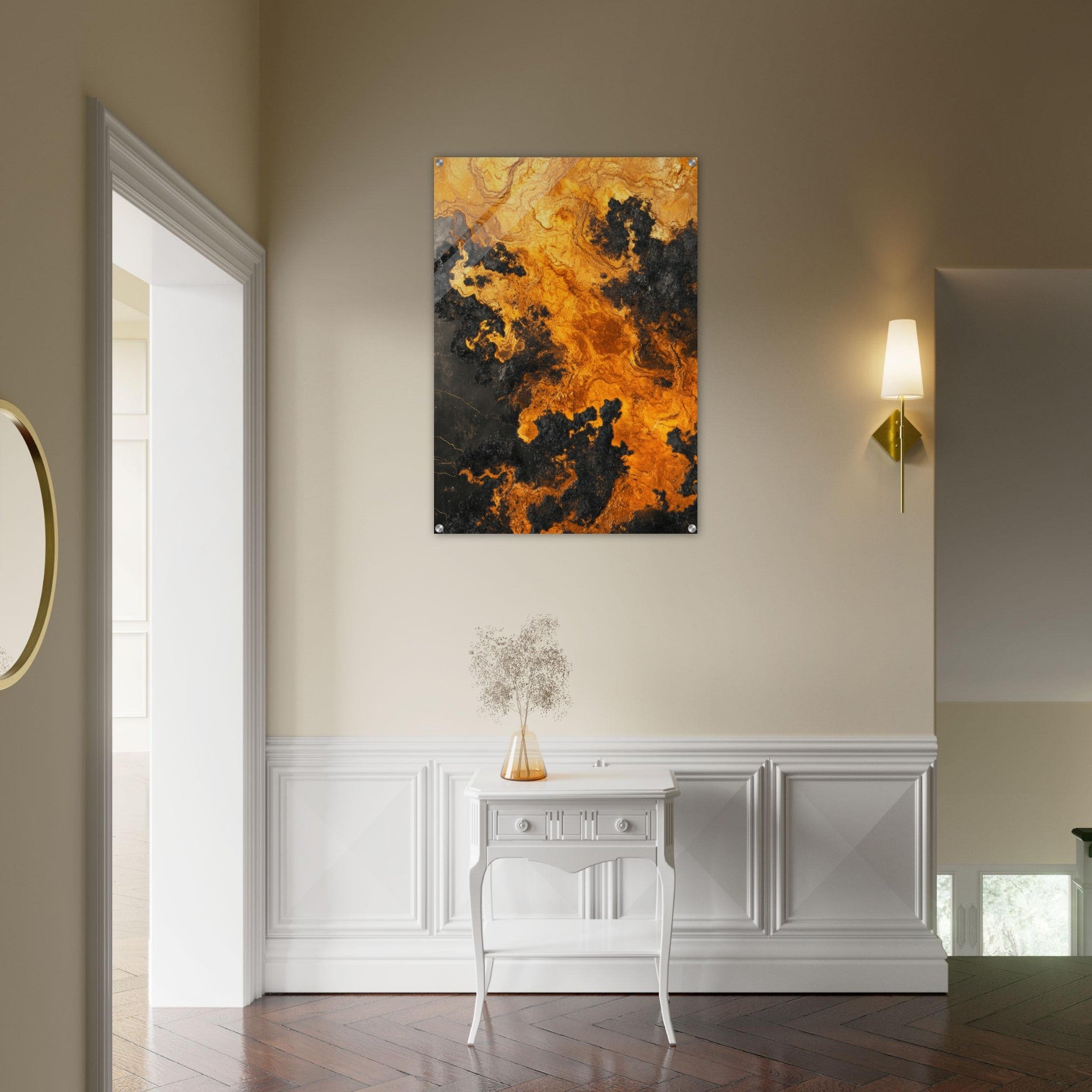 Acrylic Print Portrait - Ember Genesis A volatile burst of molten gold 2 - Ai Art Force