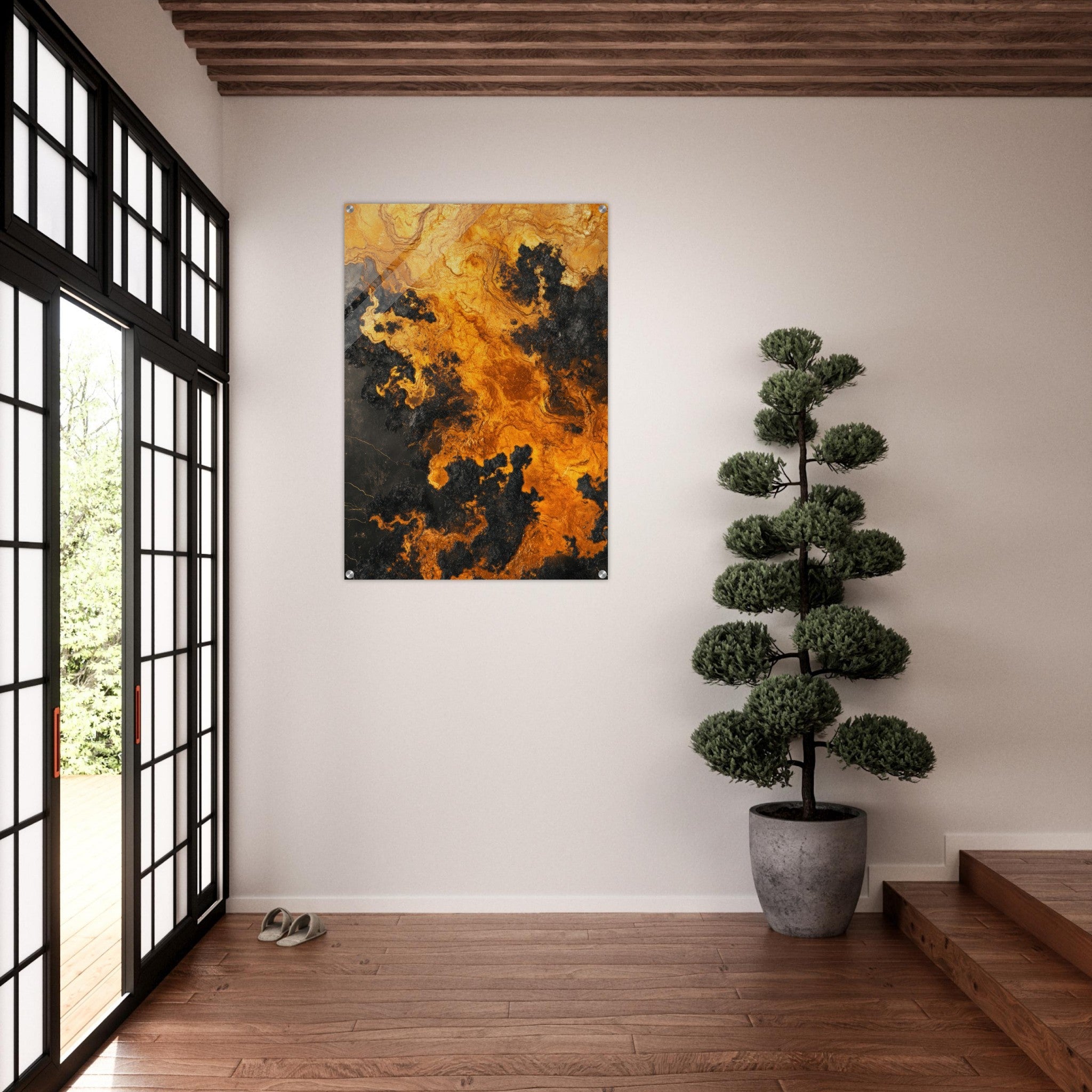Acrylic Print Portrait - Ember Genesis A volatile burst of molten gold 2 - Ai Art Force