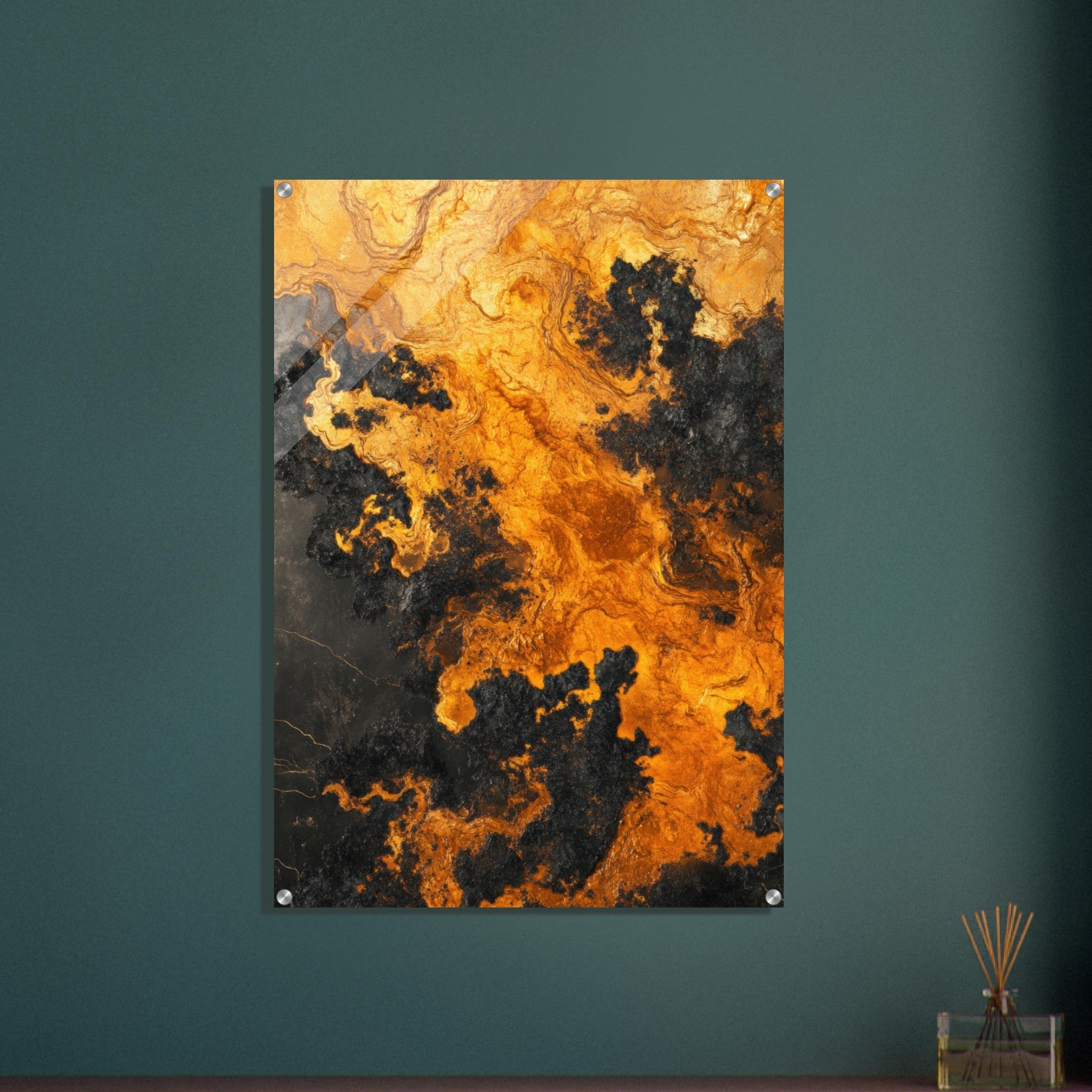 Acrylic Print Portrait - Ember Genesis A volatile burst of molten gold 2 - Ai Art Force