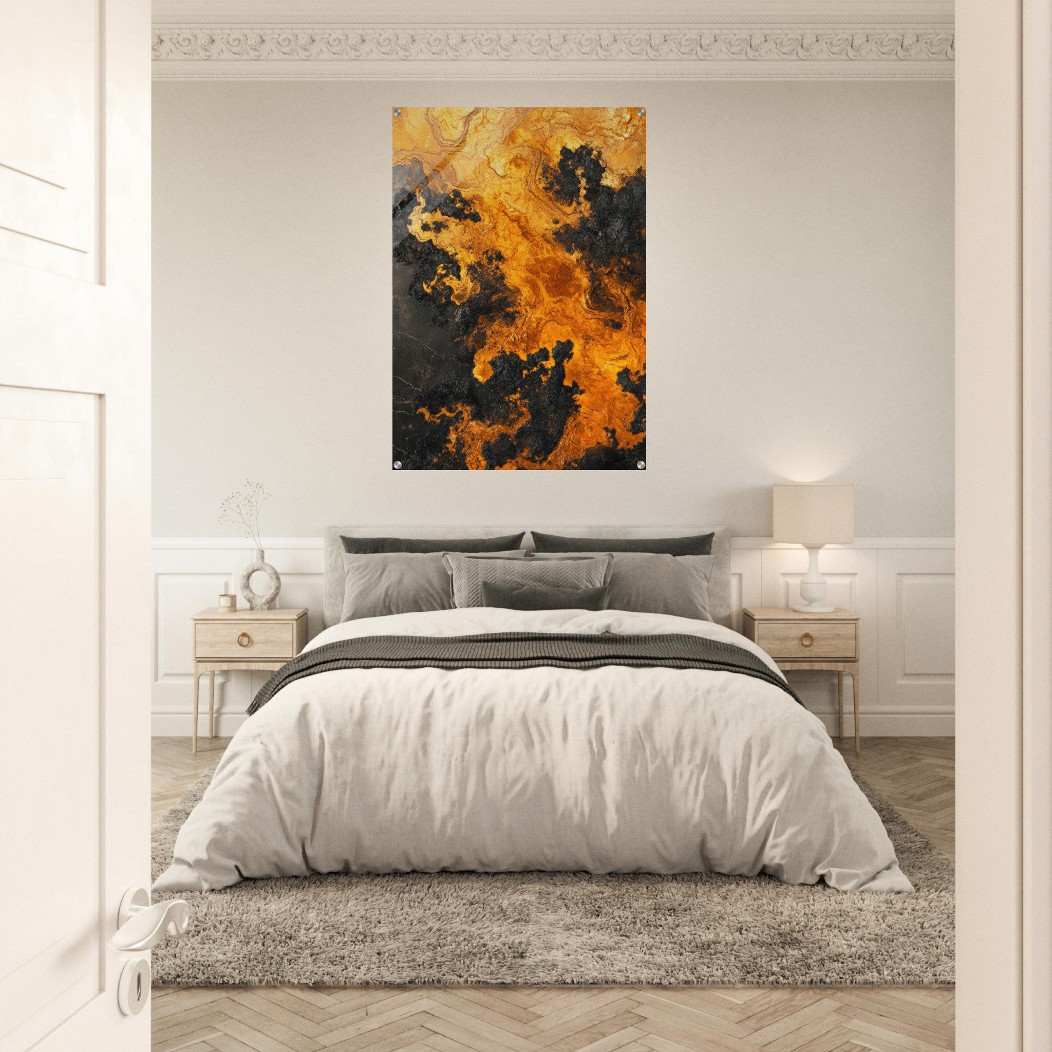 Acrylic Print Portrait - Ember Genesis A volatile burst of molten gold 2 - Ai Art Force