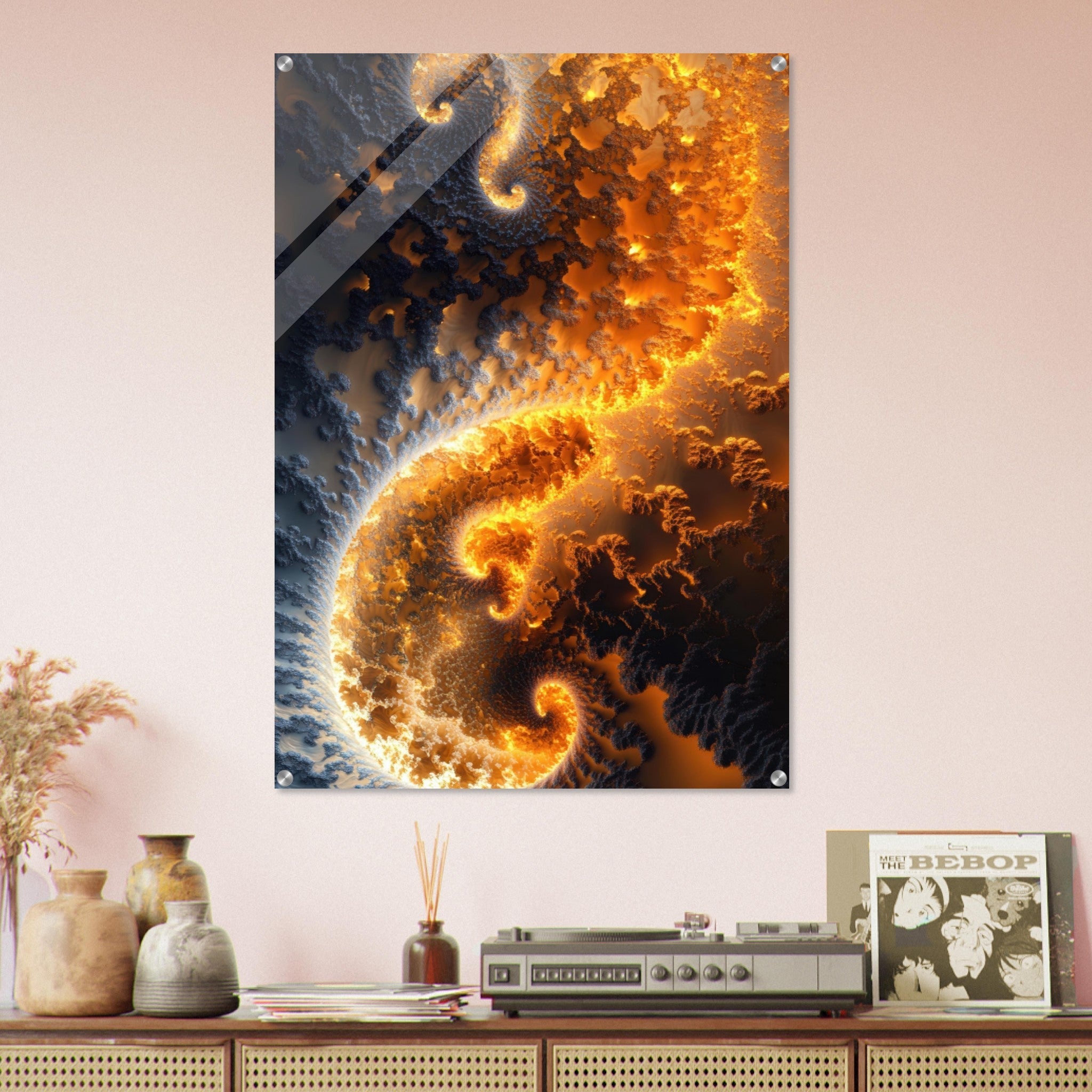 Acrylic Print Portrait - Ember Genesis A volatile burst of molten gold 5 - Ai Art Force