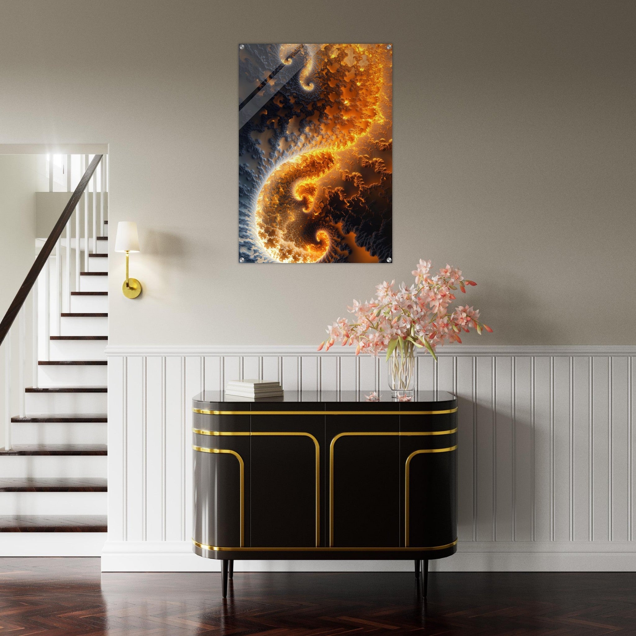 Acrylic Print Portrait - Ember Genesis A volatile burst of molten gold 5 - Ai Art Force