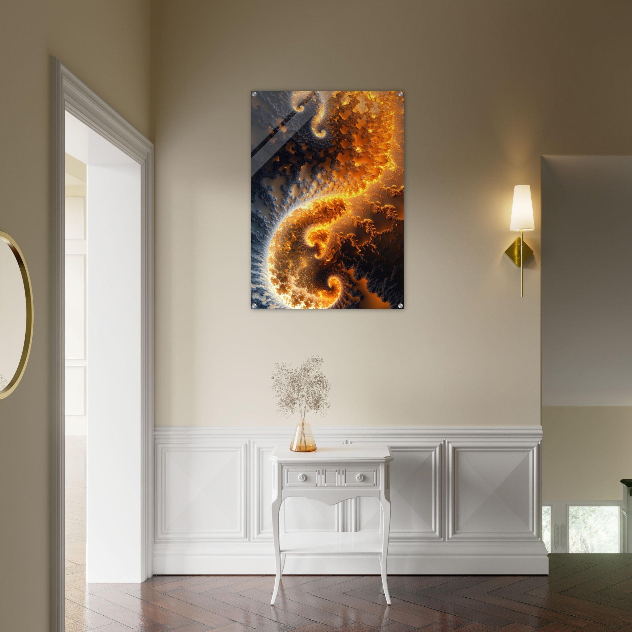 Acrylic Print Portrait - Ember Genesis A volatile burst of molten gold 5 - Ai Art Force