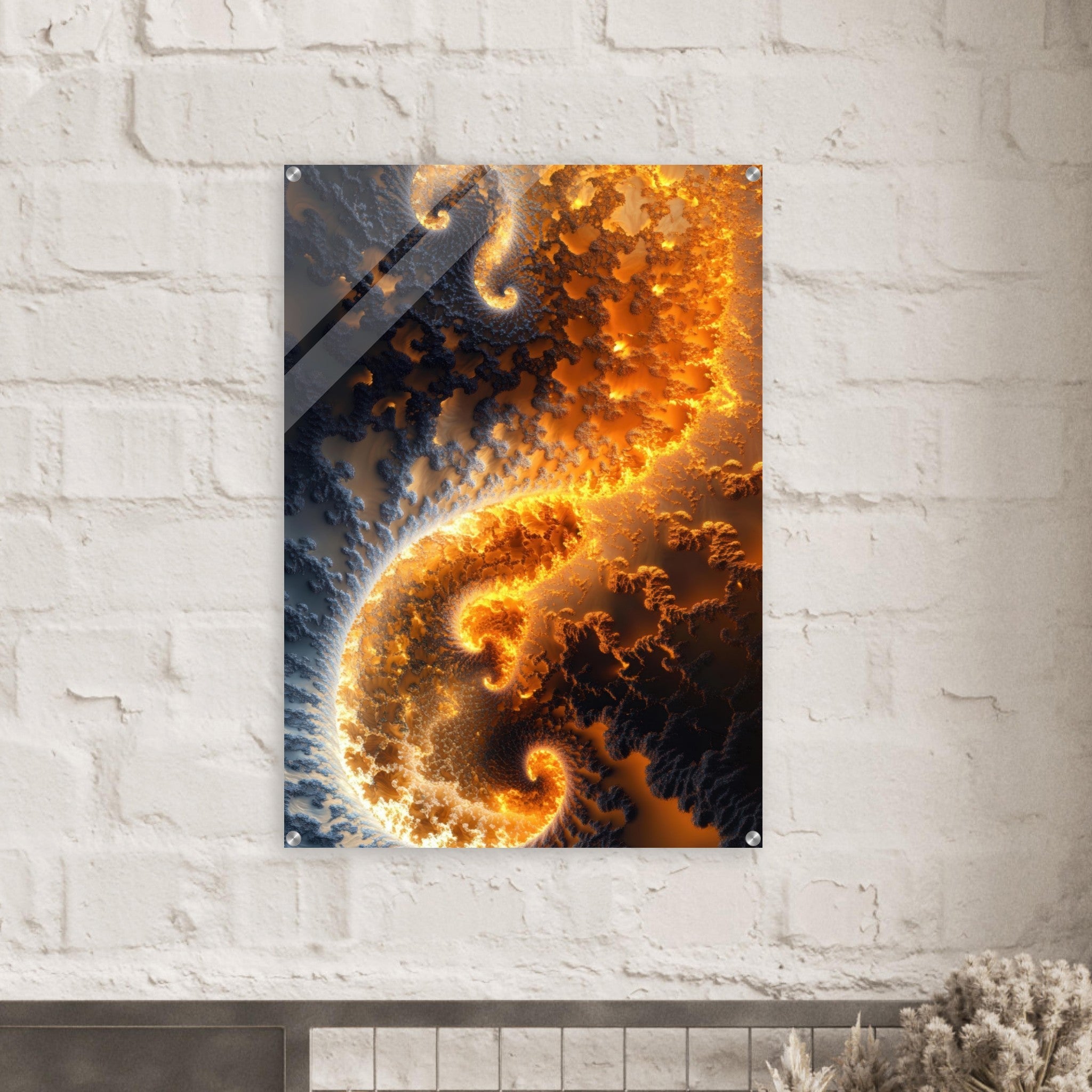 Acrylic Print Portrait - Ember Genesis A volatile burst of molten gold 5 - Ai Art Force