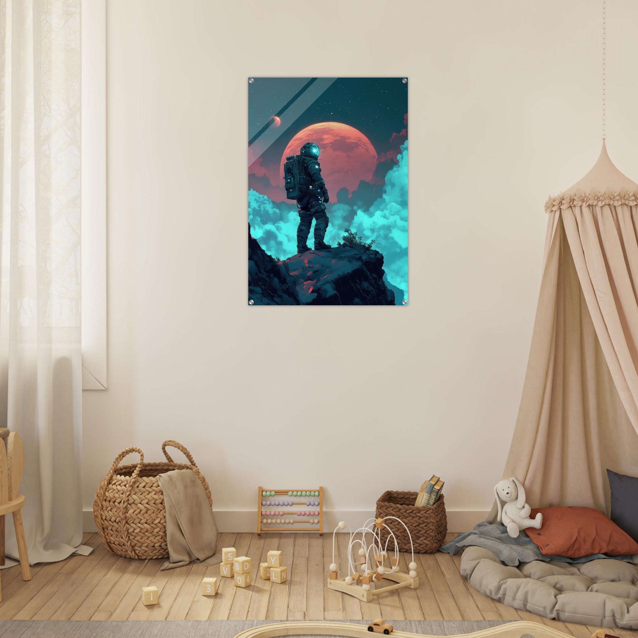 Acrylic Print Portrait - Galactic Explorer in Alien Desert A lone strong 3 - Shop Ai Art WebShop - Digital Art online Store