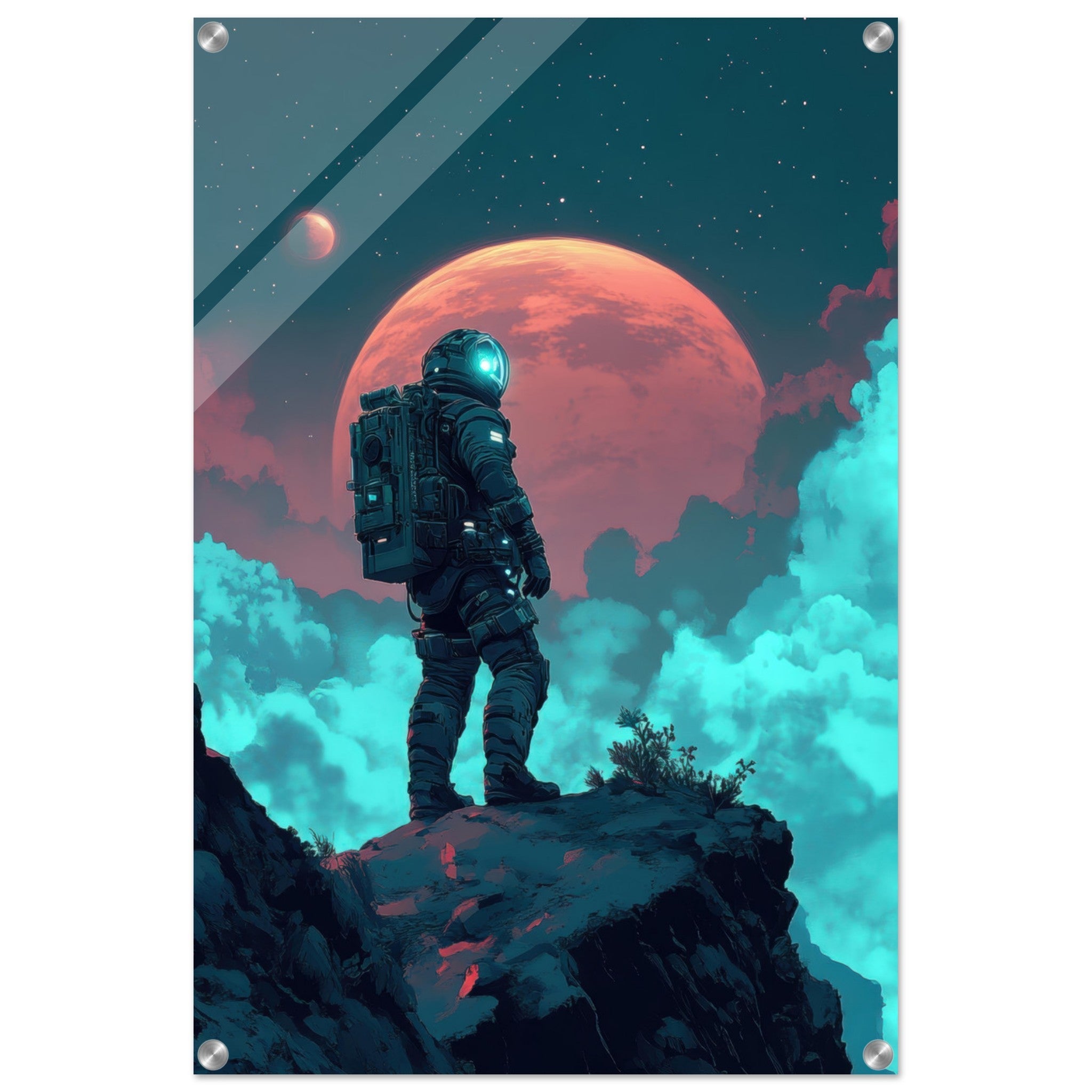 Acrylic Print Portrait - Galactic Explorer in Alien Desert A lone strong 3 - Shop Ai Art WebShop - Digital Art online Store