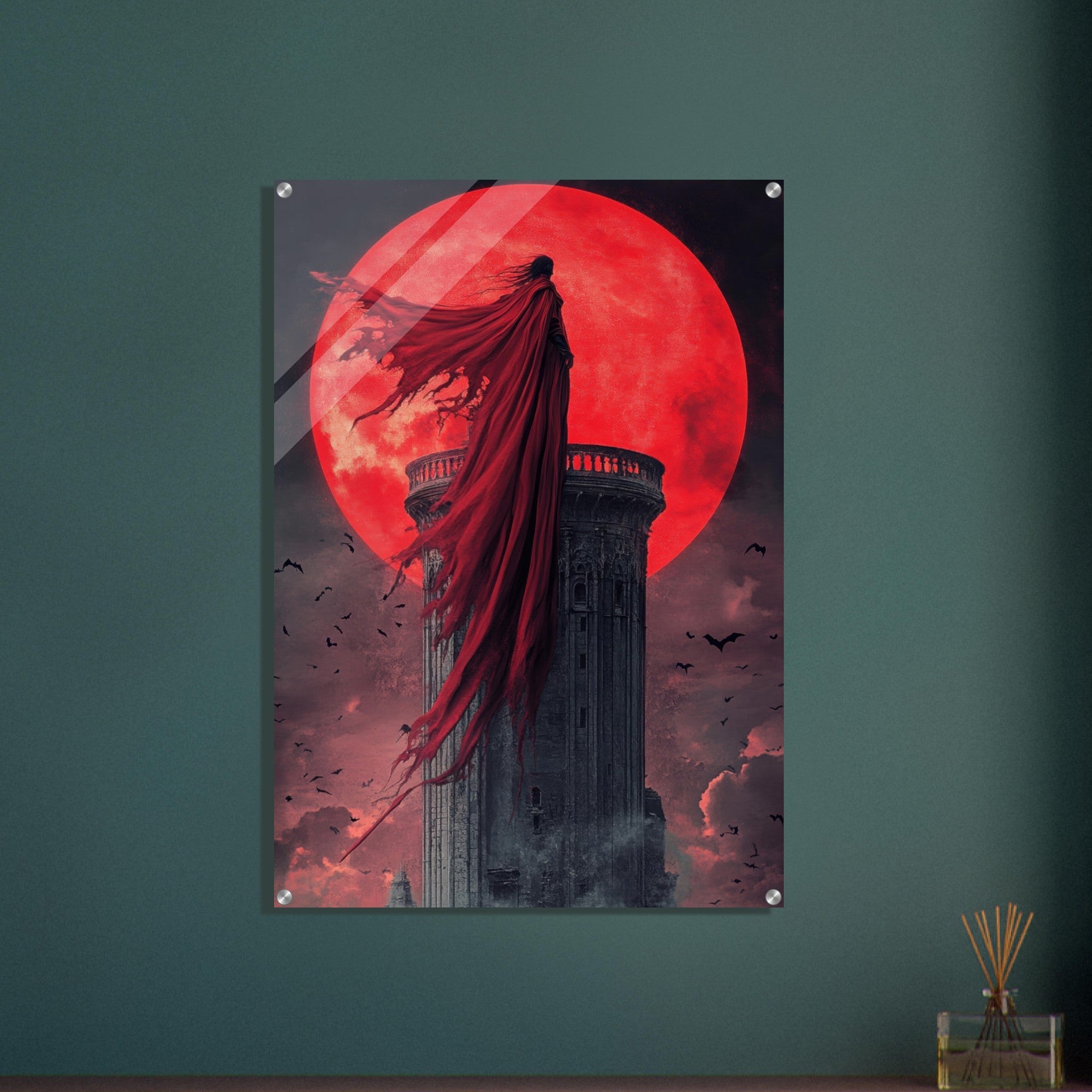Acrylic Print Portrait - Gothic Vampire Sorcerer in a Moonlit Castle 6 - Ai Art Force