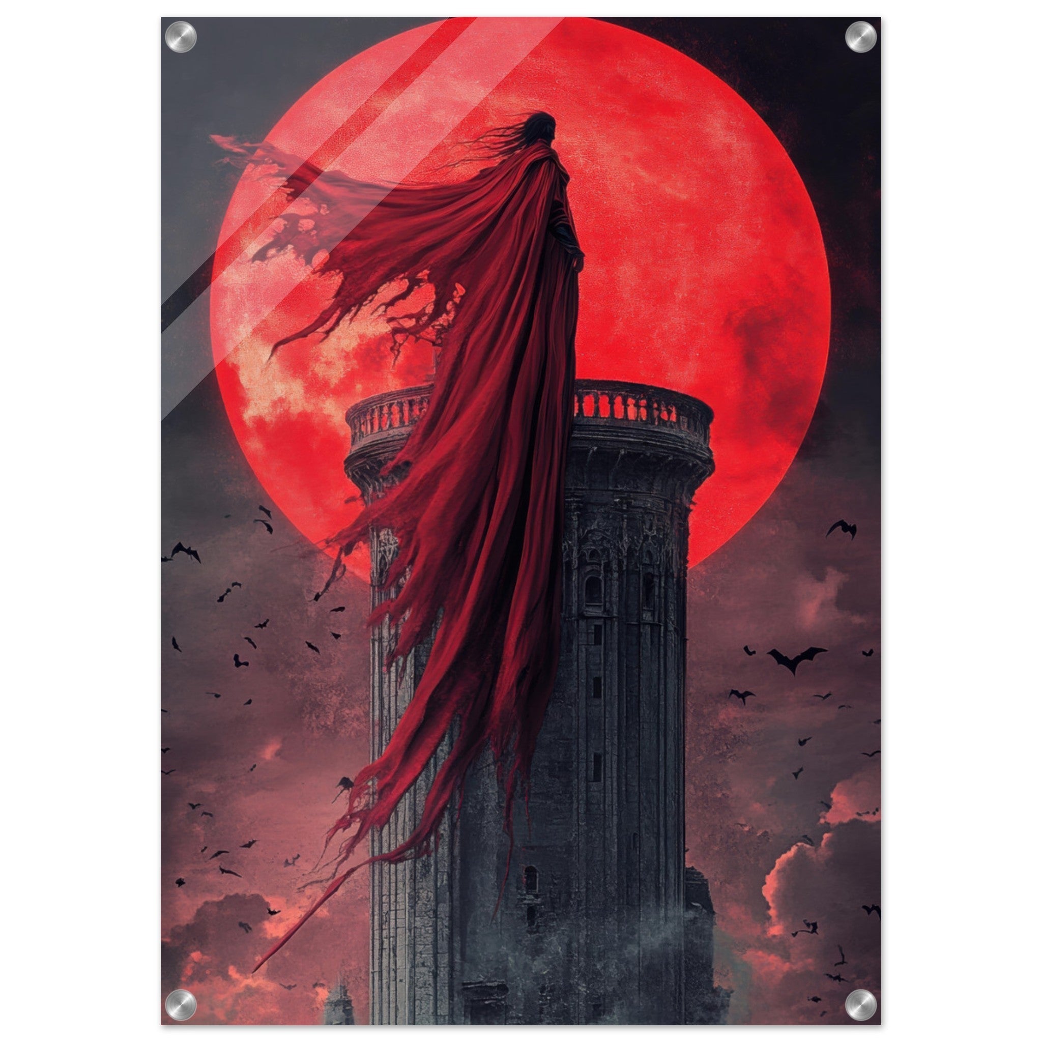 Acrylic Print Portrait - Gothic Vampire Sorcerer in a Moonlit Castle 6 - Ai Art Force