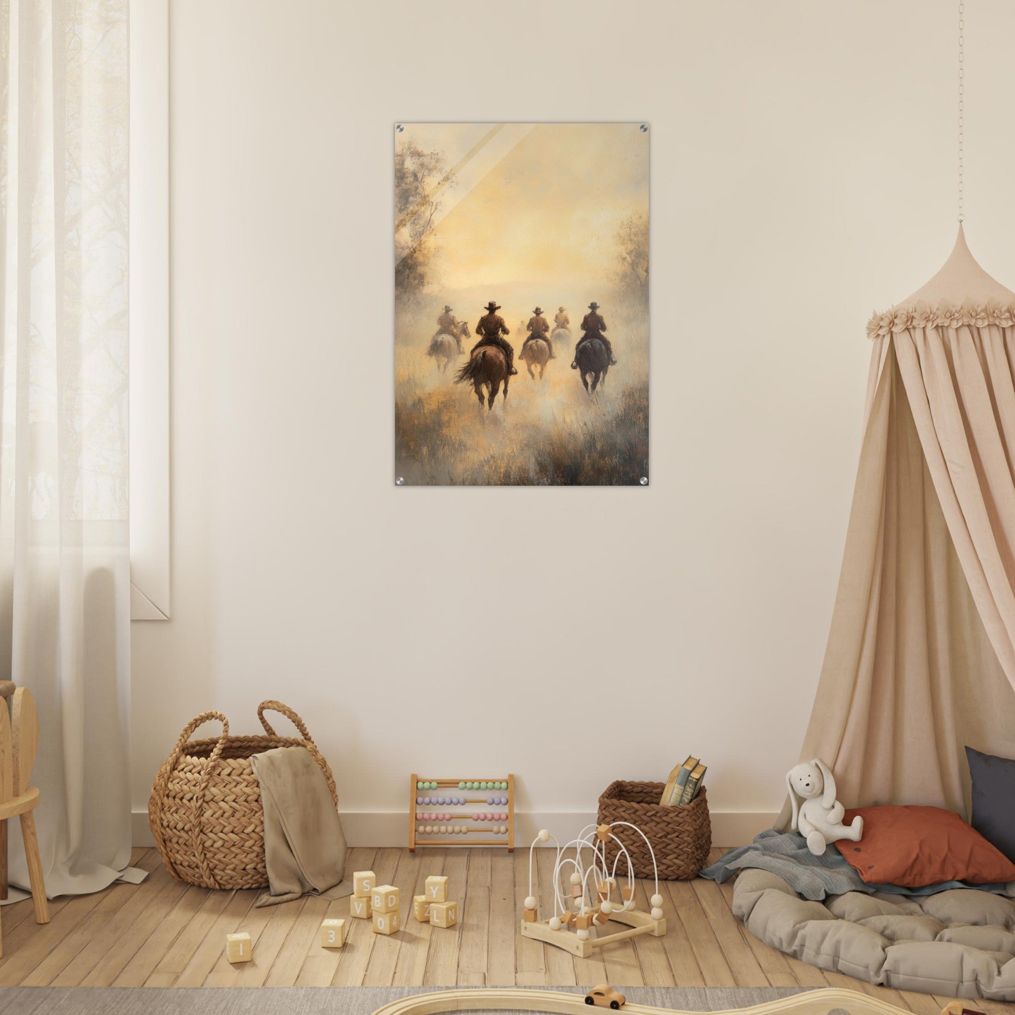 Acrylic Print Portrait - Horse Riders in the Morning Mist A group of else - Ai Art Force