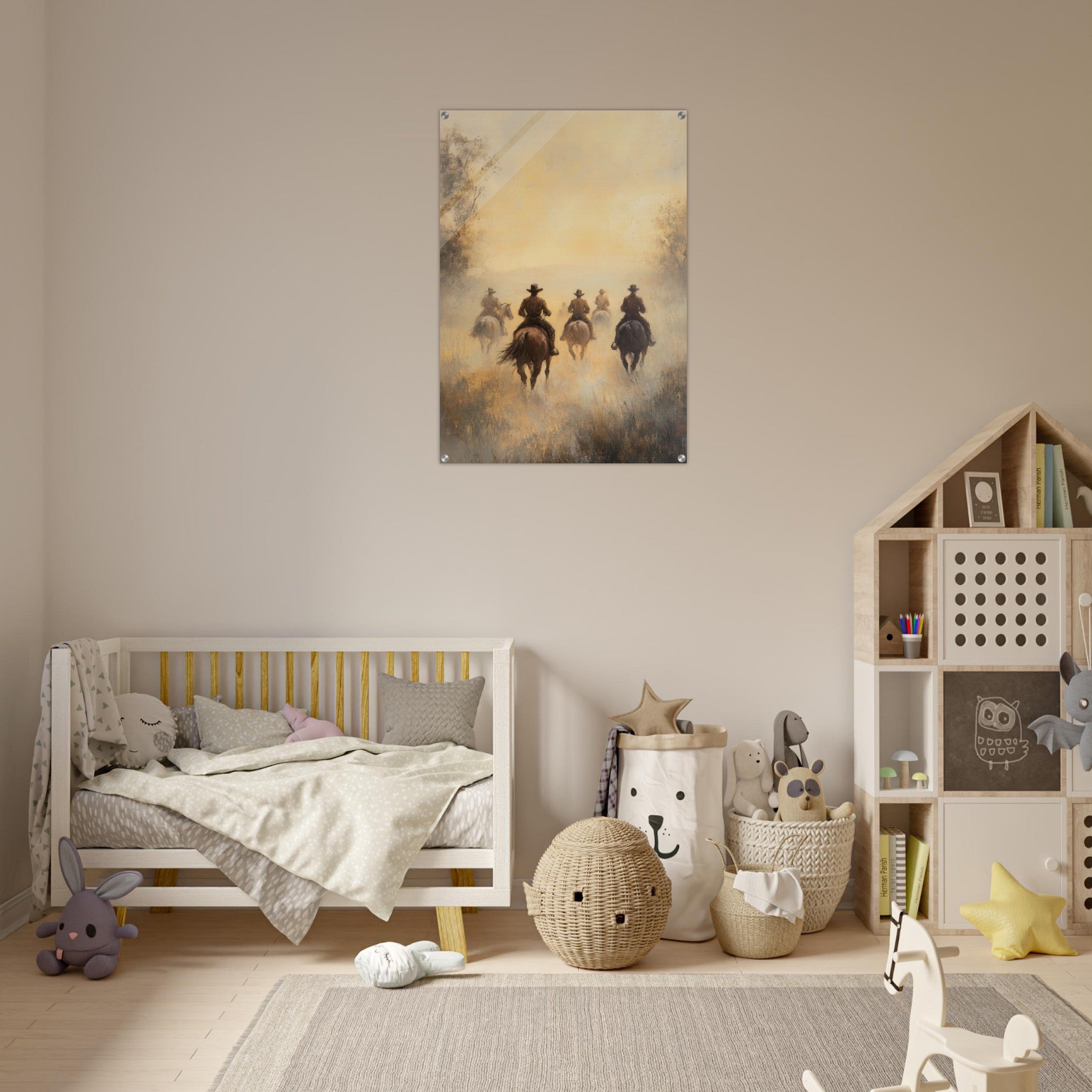 Acrylic Print Portrait - Horse Riders in the Morning Mist A group of else - Ai Art Force