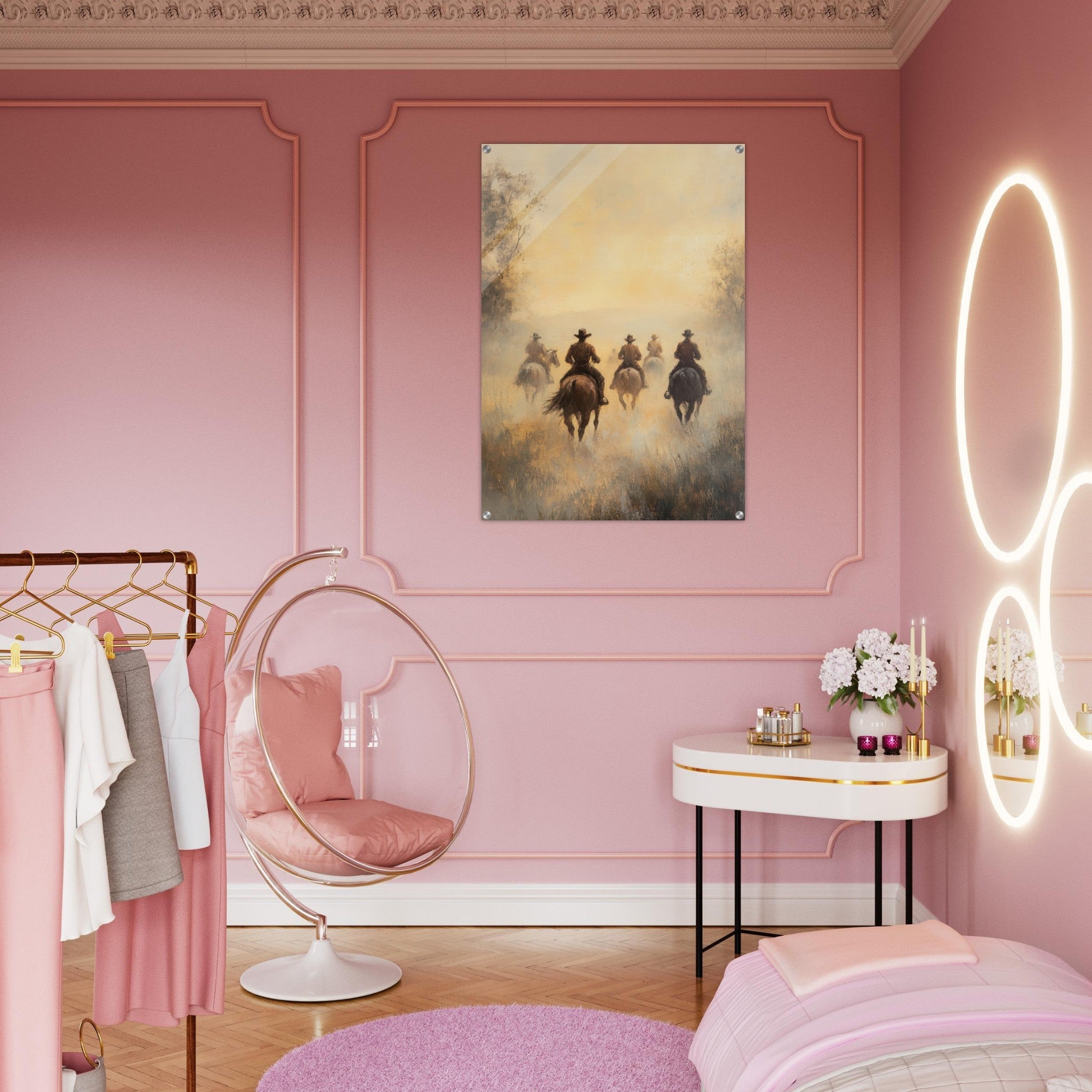 Acrylic Print Portrait - Horse Riders in the Morning Mist A group of else - Ai Art Force