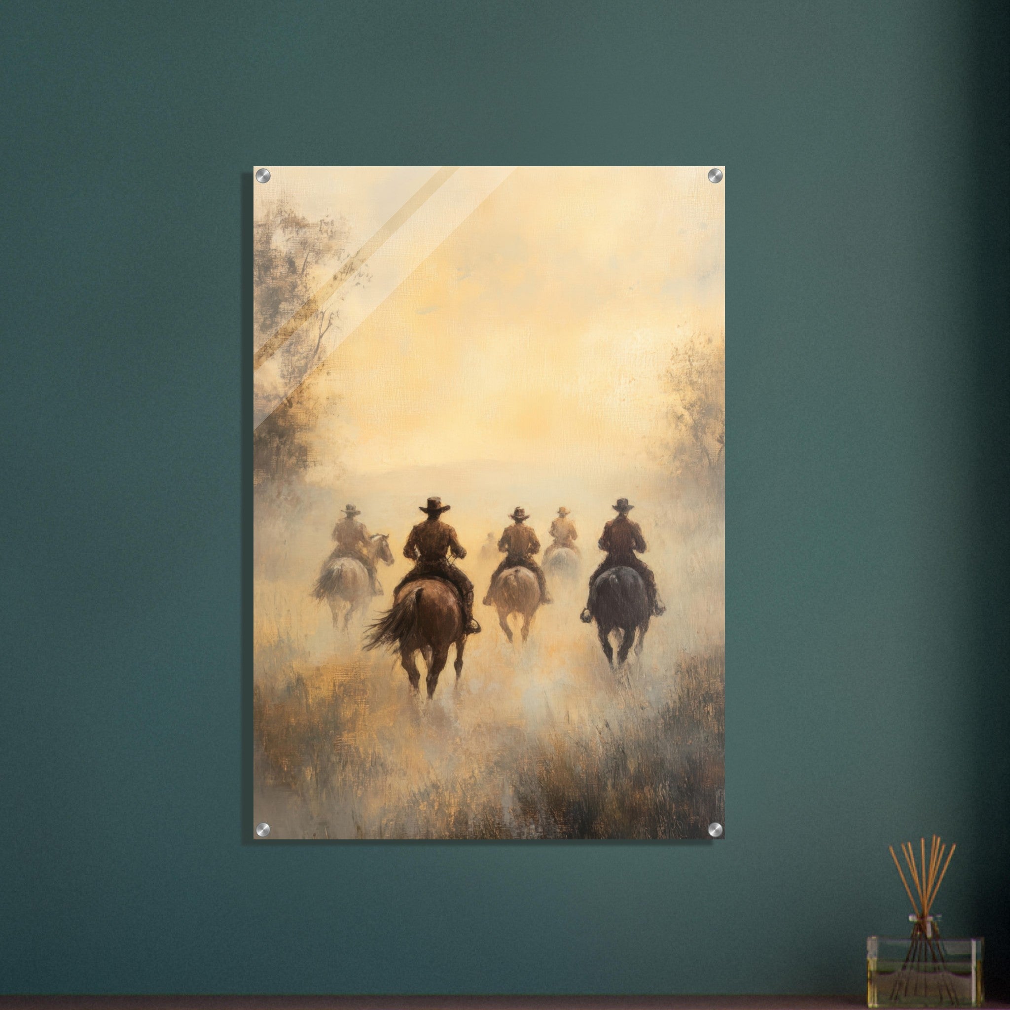 Acrylic Print Portrait - Horse Riders in the Morning Mist A group of else - Ai Art Force