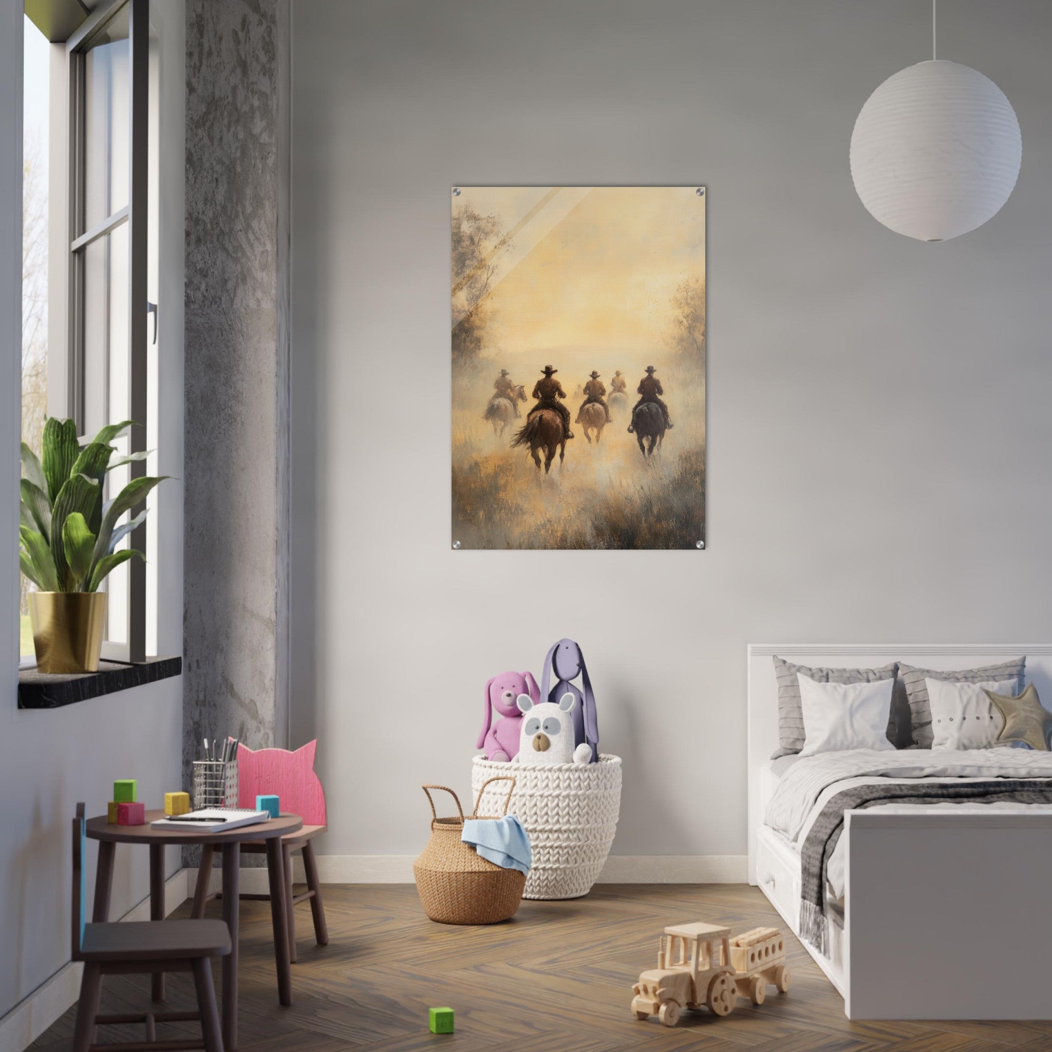 Acrylic Print Portrait - Horse Riders in the Morning Mist A group of else - Ai Art Force