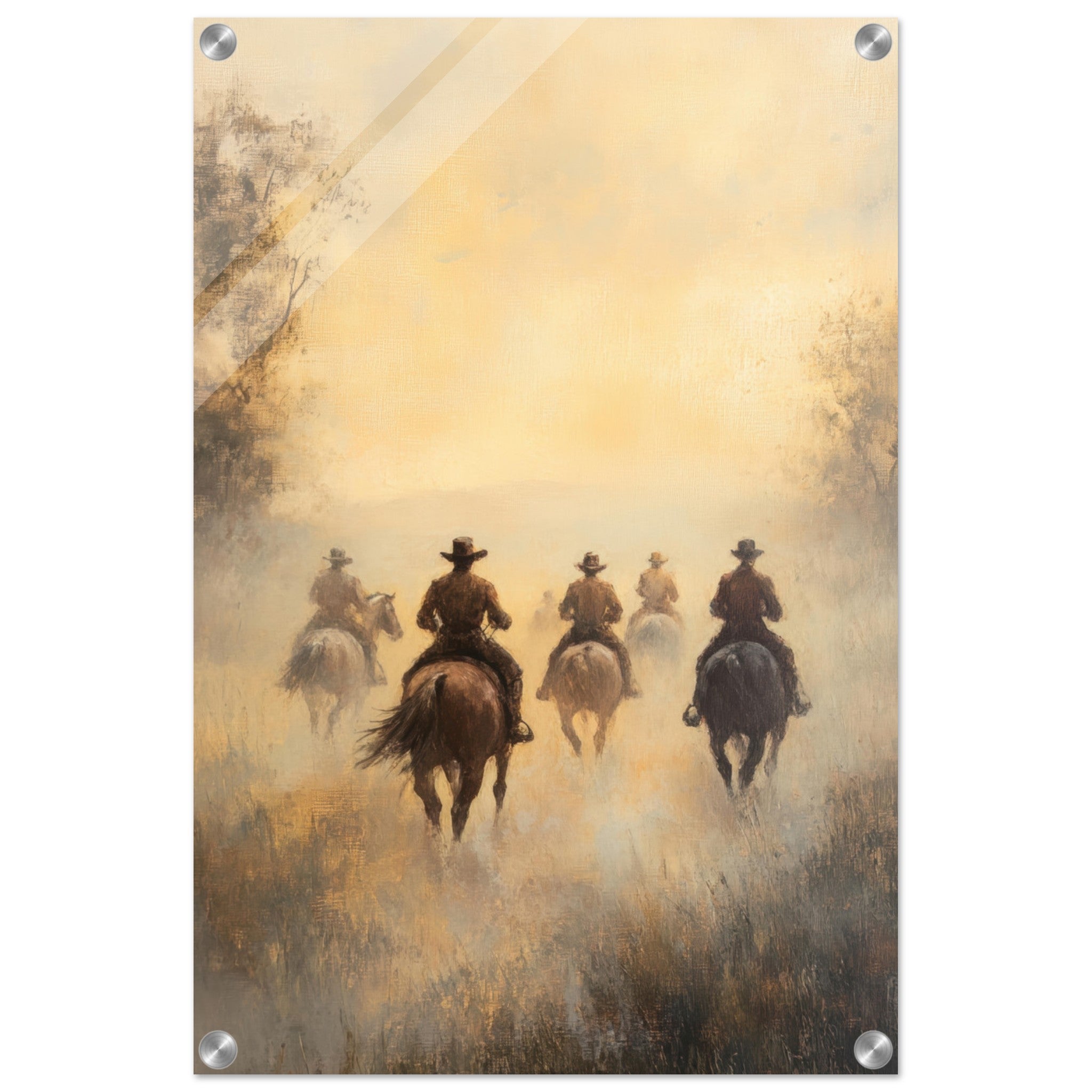 Acrylic Print Portrait - Horse Riders in the Morning Mist A group of else - Ai Art Force