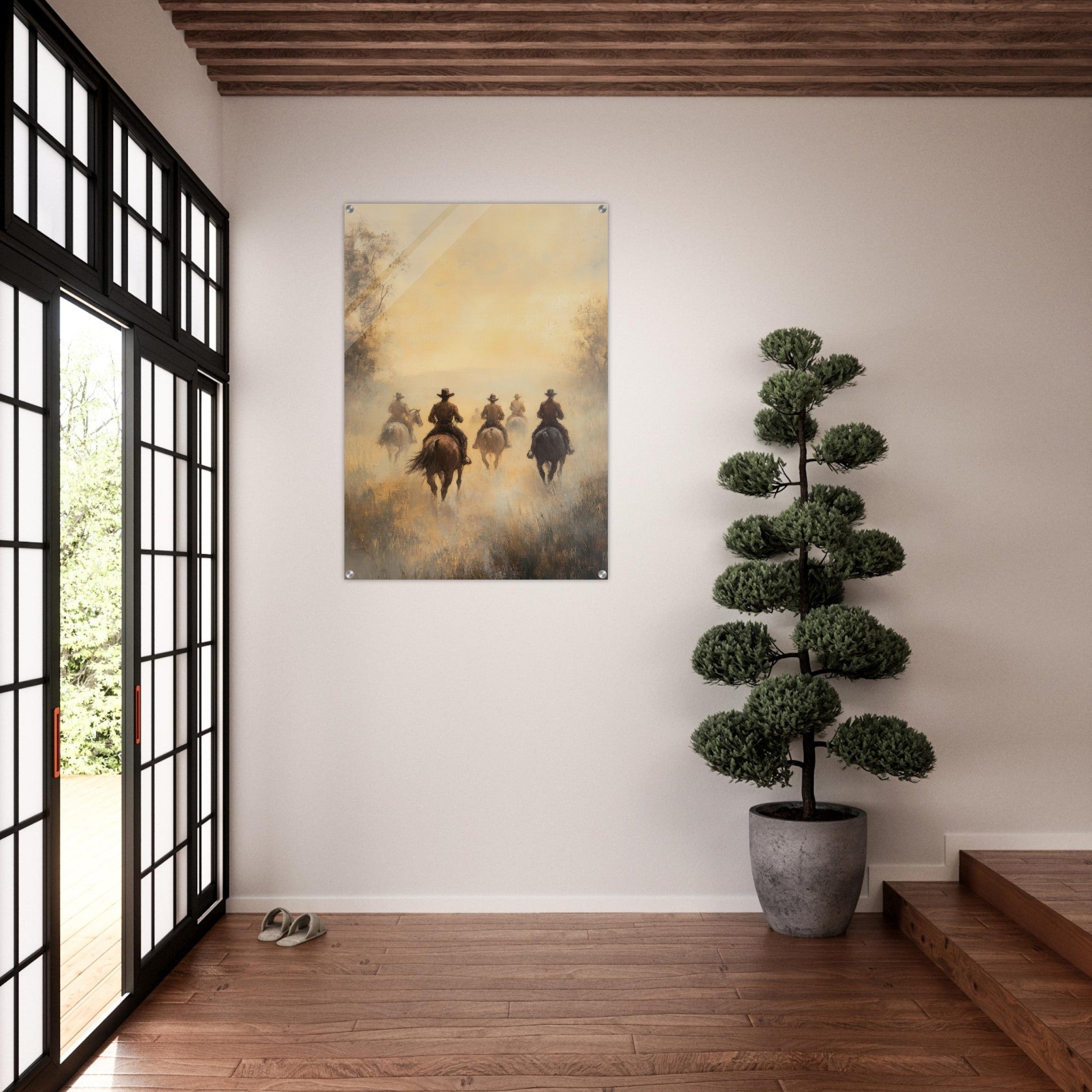 Acrylic Print Portrait - Horse Riders in the Morning Mist A group of else - Ai Art Force