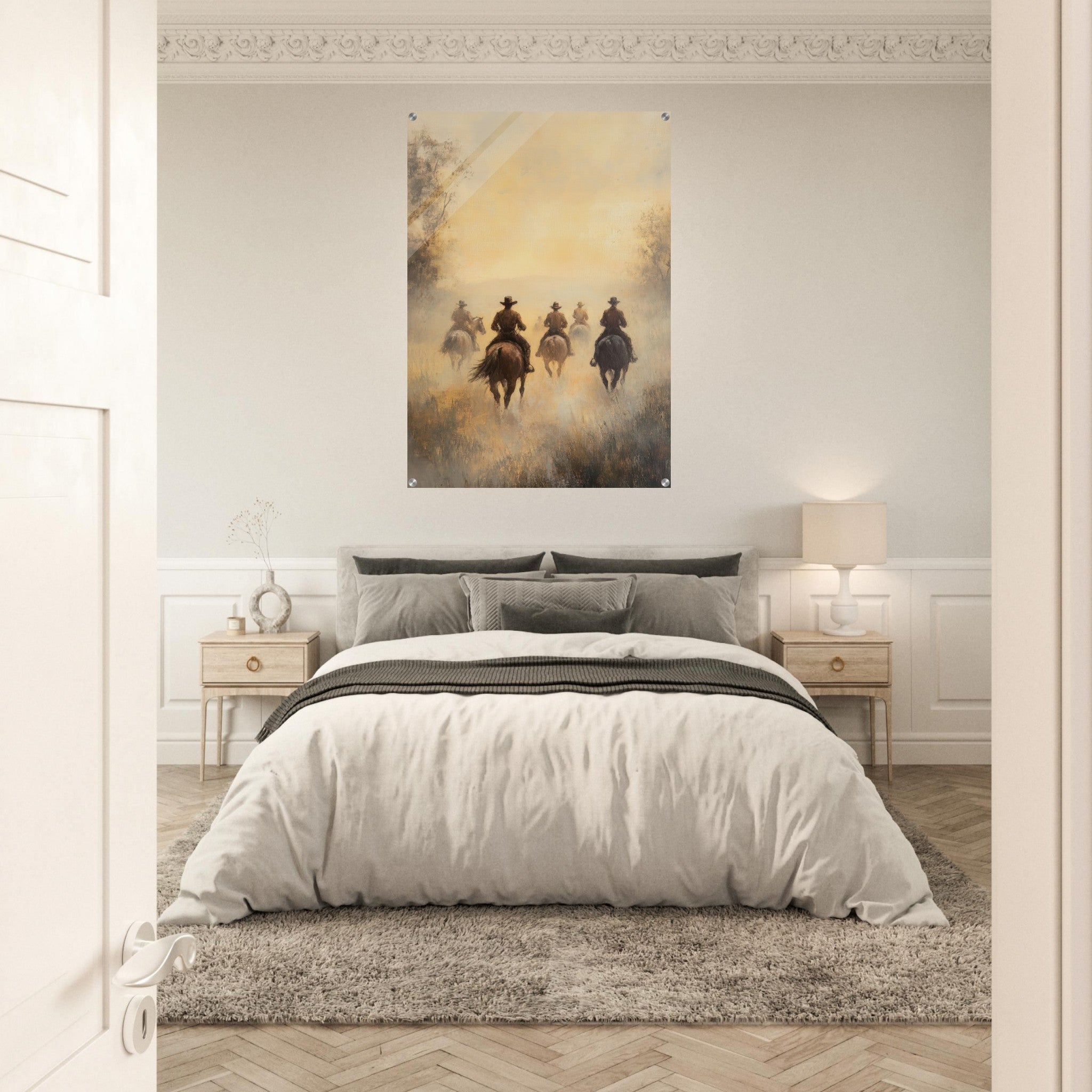 Acrylic Print Portrait - Horse Riders in the Morning Mist A group of else - Ai Art Force