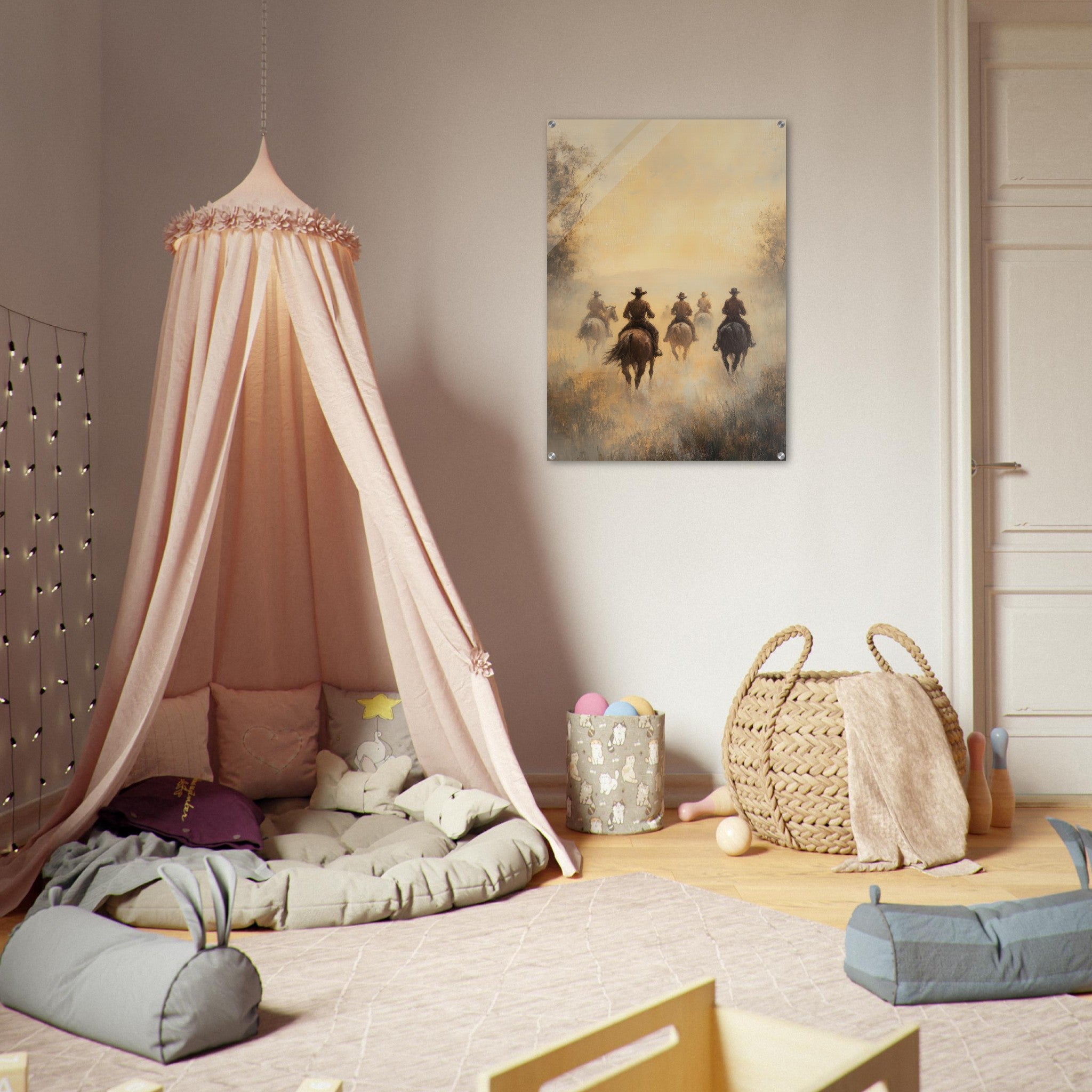 Acrylic Print Portrait - Horse Riders in the Morning Mist A group of else - Ai Art Force