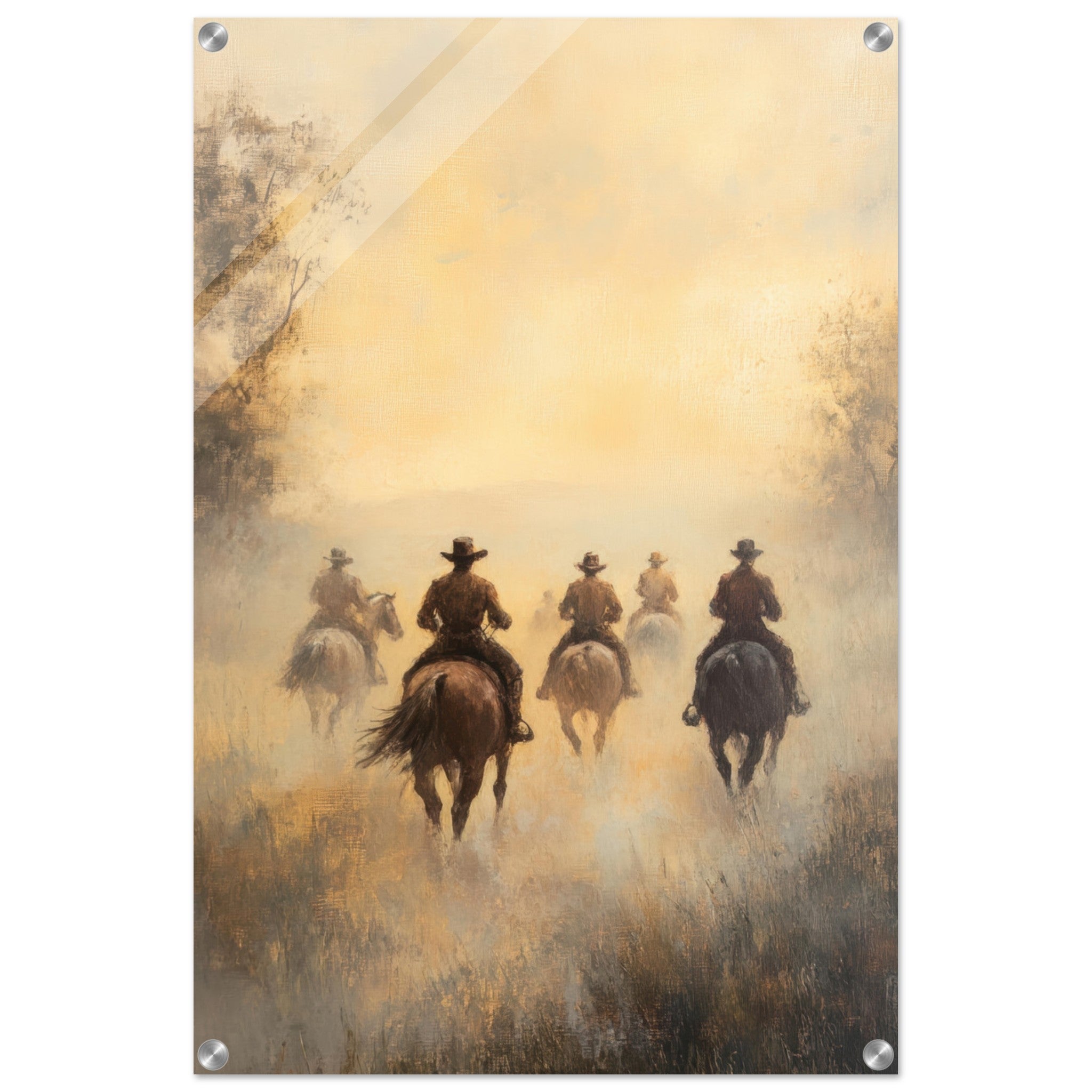 Acrylic Print Portrait - Horse Riders in the Morning Mist A group of else - Ai Art Force