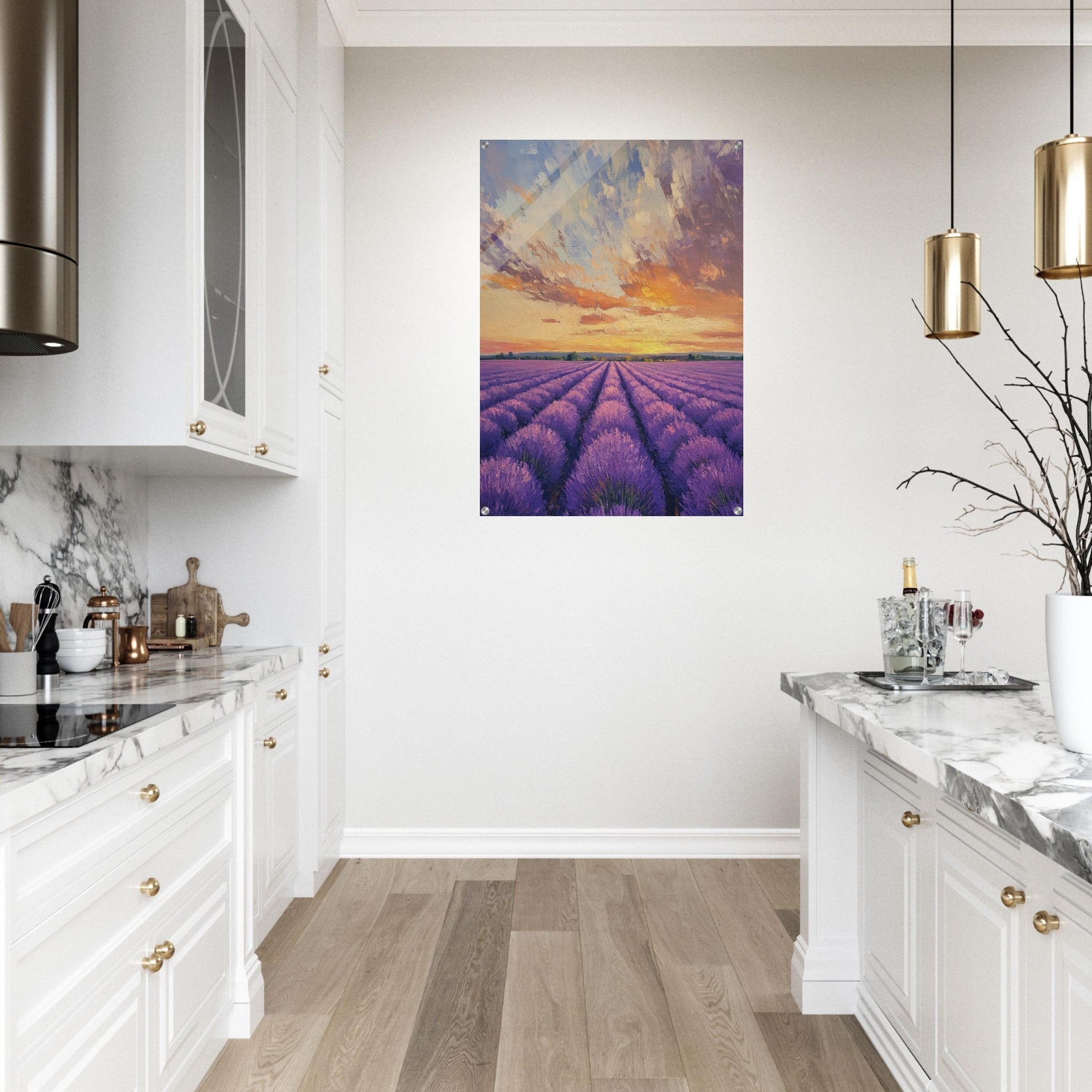 Acrylic Print Portrait - Lavender Fields at Sunset A mesmerizing view - Shop Ai Art WebShop - Digital Art online Store