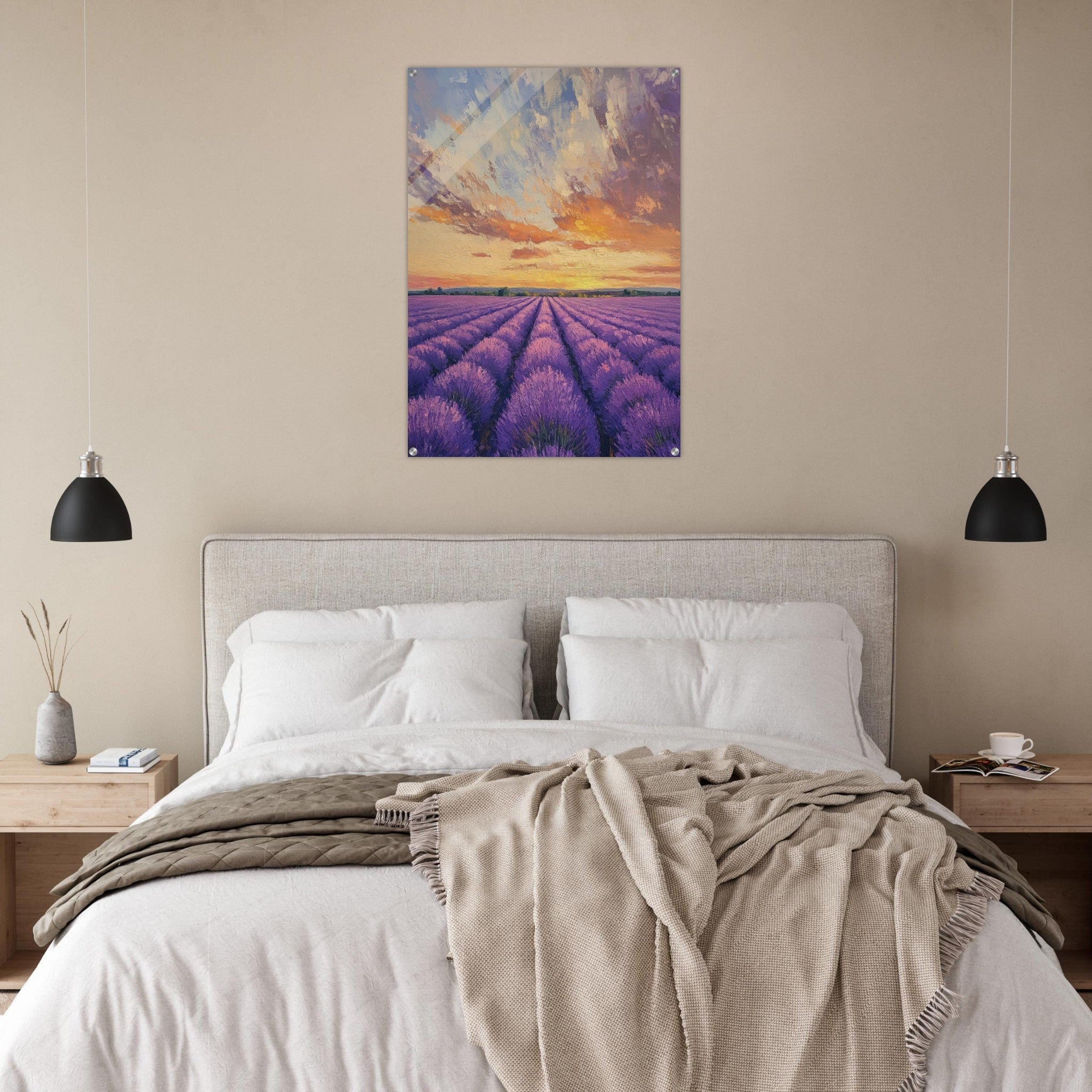 Acrylic Print Portrait - Lavender Fields at Sunset A mesmerizing view - Shop Ai Art WebShop - Digital Art online Store