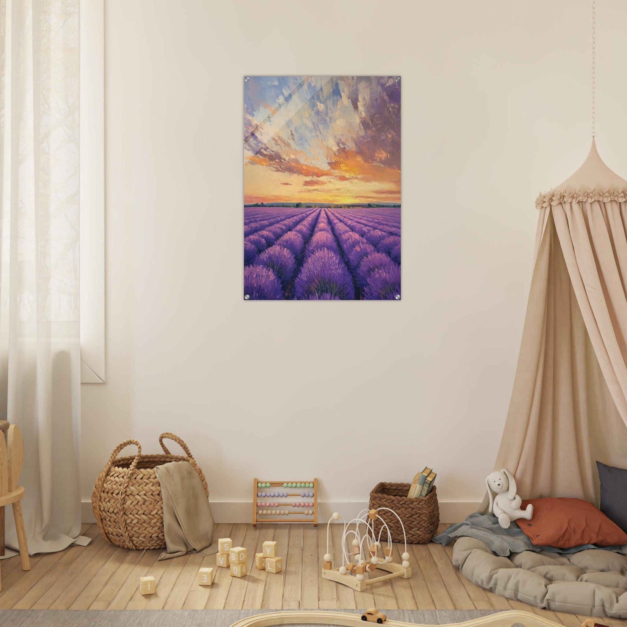 Acrylic Print Portrait - Lavender Fields at Sunset A mesmerizing view - Shop Ai Art WebShop - Digital Art online Store