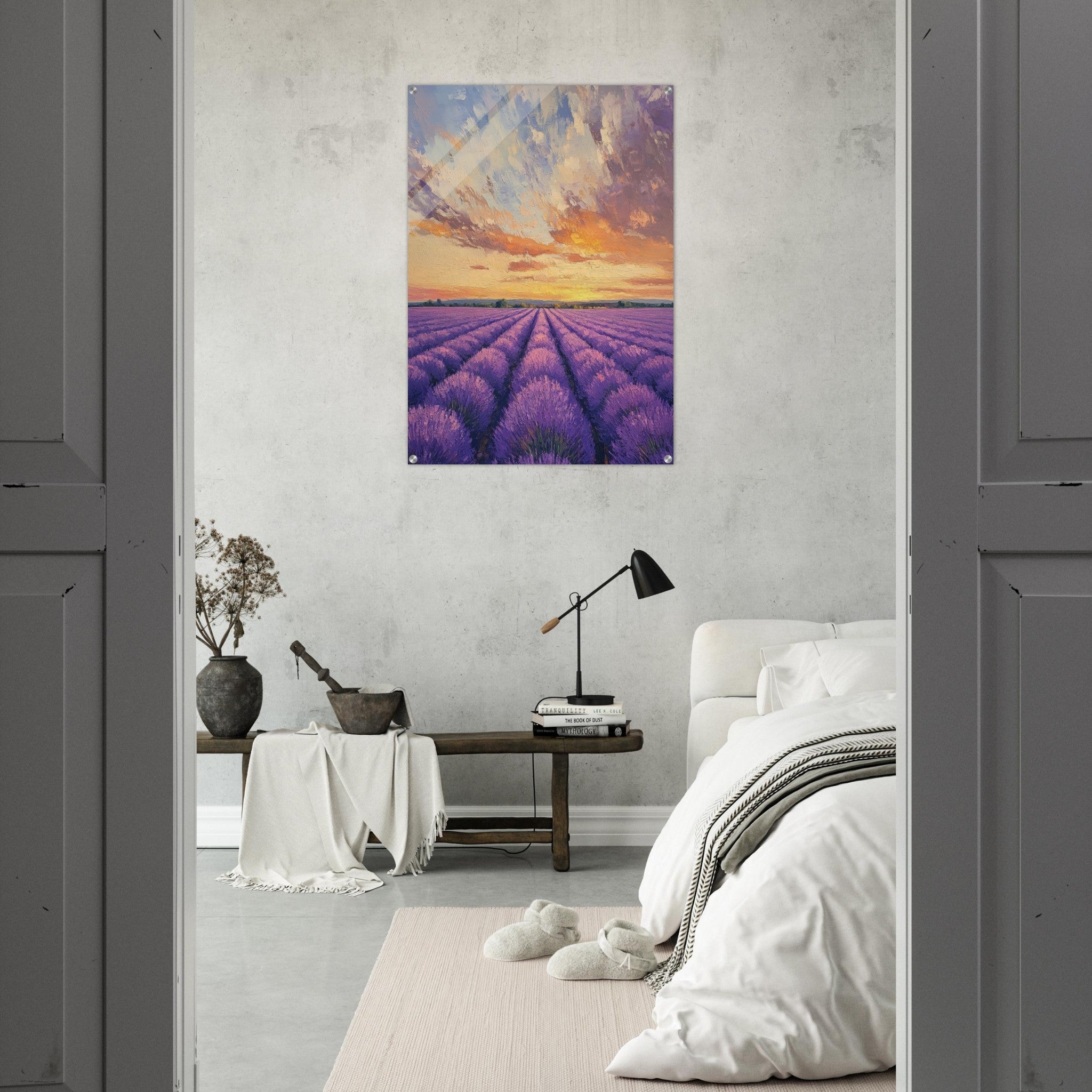 Acrylic Print Portrait - Lavender Fields at Sunset A mesmerizing view - Shop Ai Art WebShop - Digital Art online Store