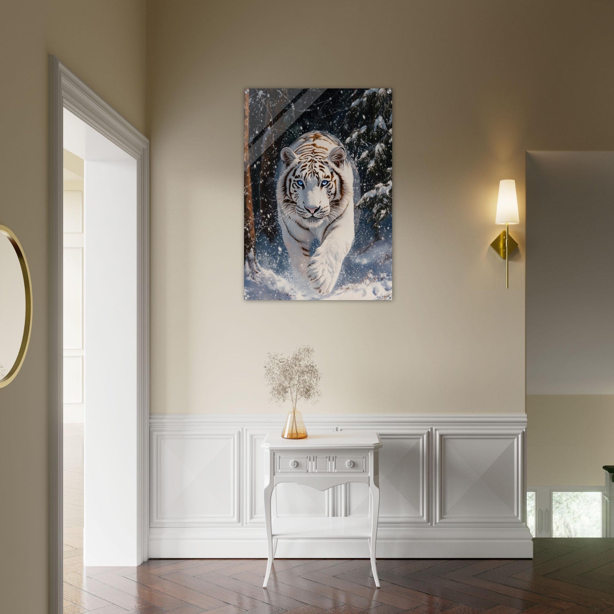 Acrylic Print Portrait - Majestic White Tiger in a Snowy Forest A powerful 3 - Shop Ai Art WebShop - Digital Art online Store