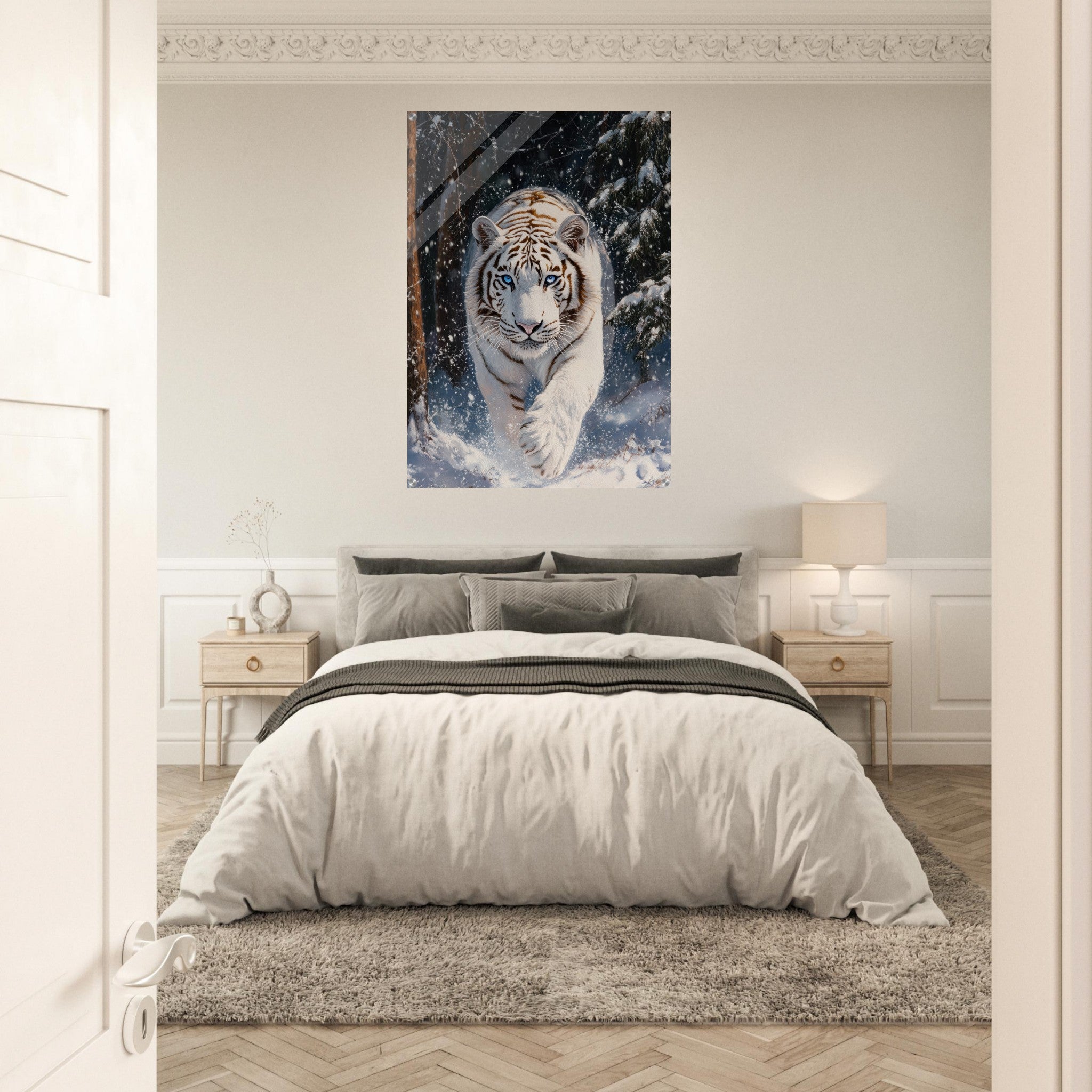 Acrylic Print Portrait - Majestic White Tiger in a Snowy Forest A powerful 3 - Shop Ai Art WebShop - Digital Art online Store