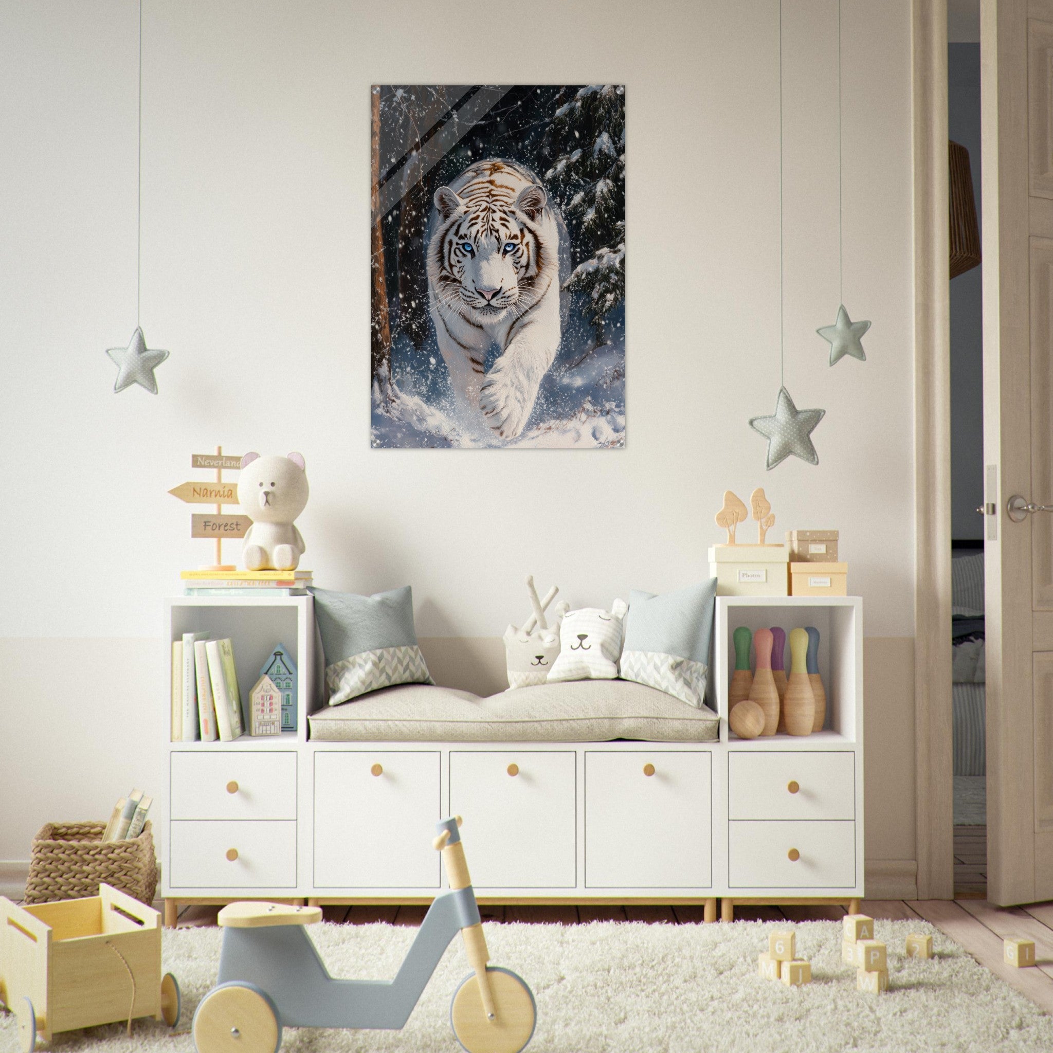 Acrylic Print Portrait - Majestic White Tiger in a Snowy Forest A powerful 3 - Shop Ai Art WebShop - Digital Art online Store
