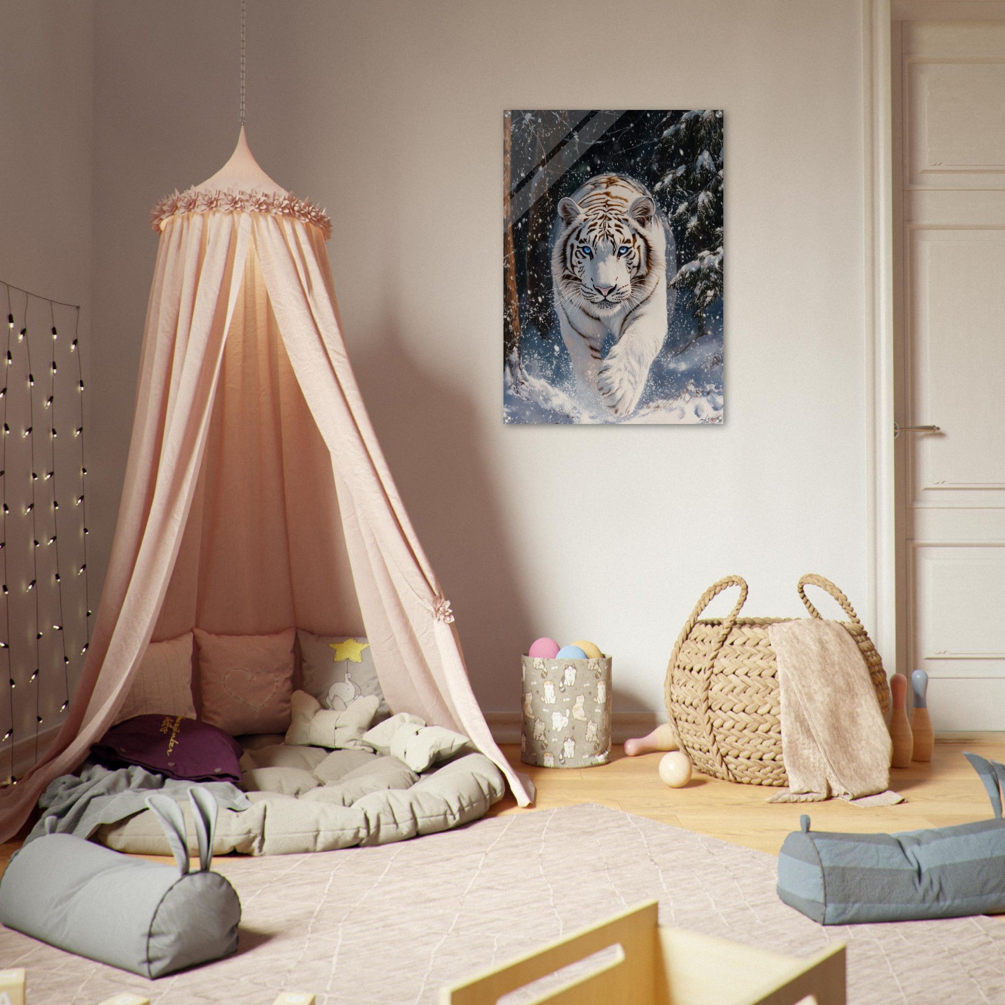 Acrylic Print Portrait - Majestic White Tiger in a Snowy Forest A powerful 3 - Shop Ai Art WebShop - Digital Art online Store