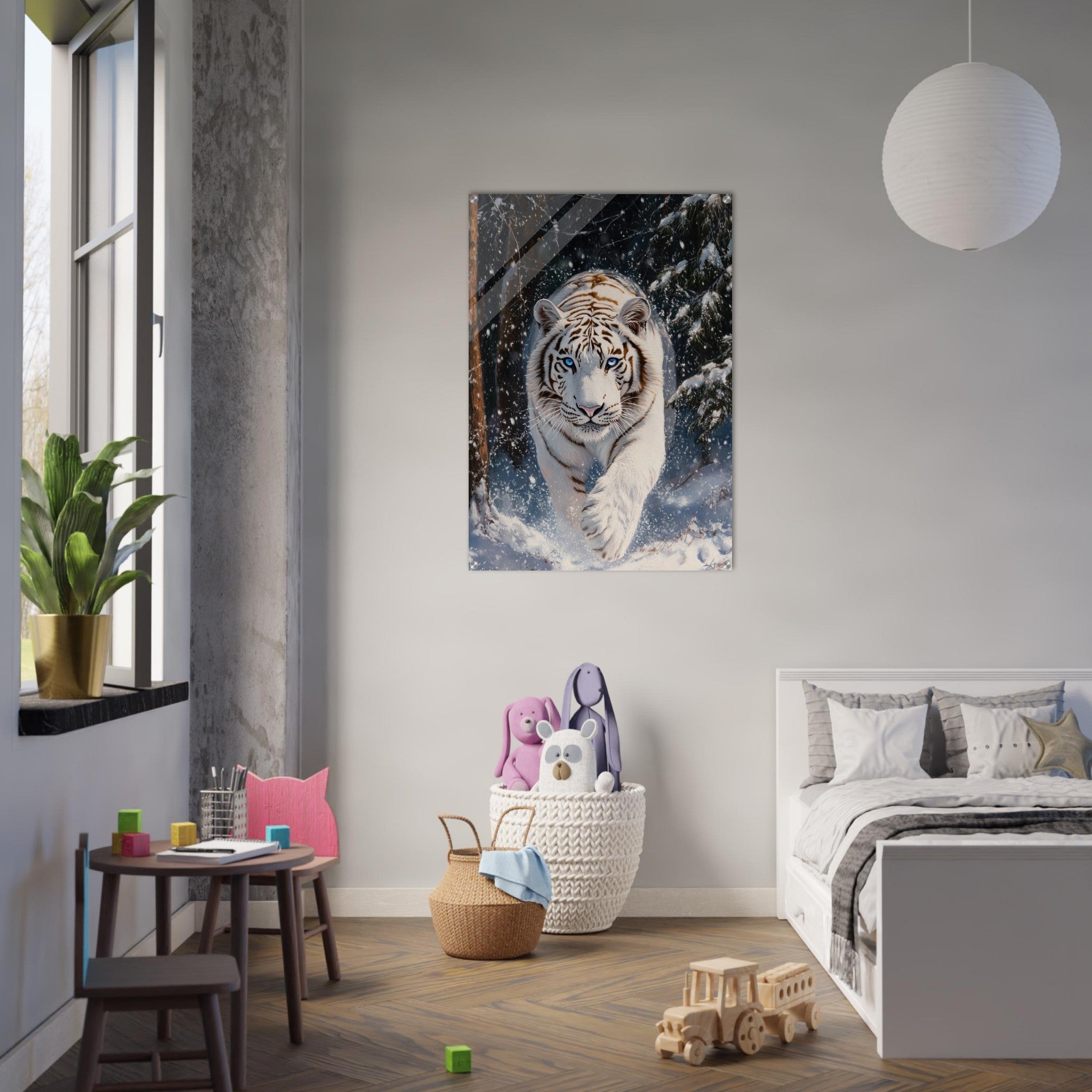 Acrylic Print Portrait - Majestic White Tiger in a Snowy Forest A powerful 3 - Shop Ai Art WebShop - Digital Art online Store