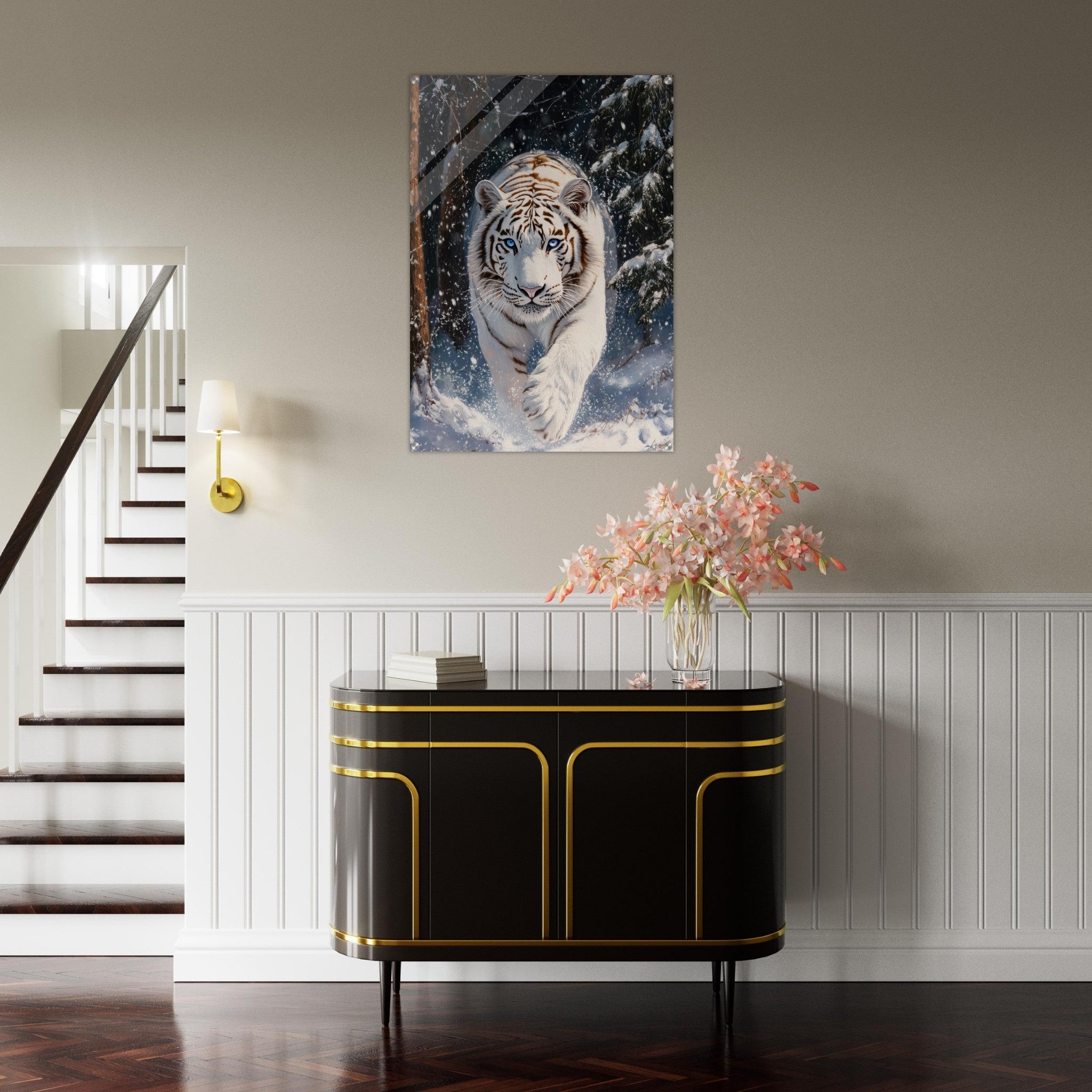 Acrylic Print Portrait - Majestic White Tiger in a Snowy Forest A powerful 3 - Shop Ai Art WebShop - Digital Art online Store