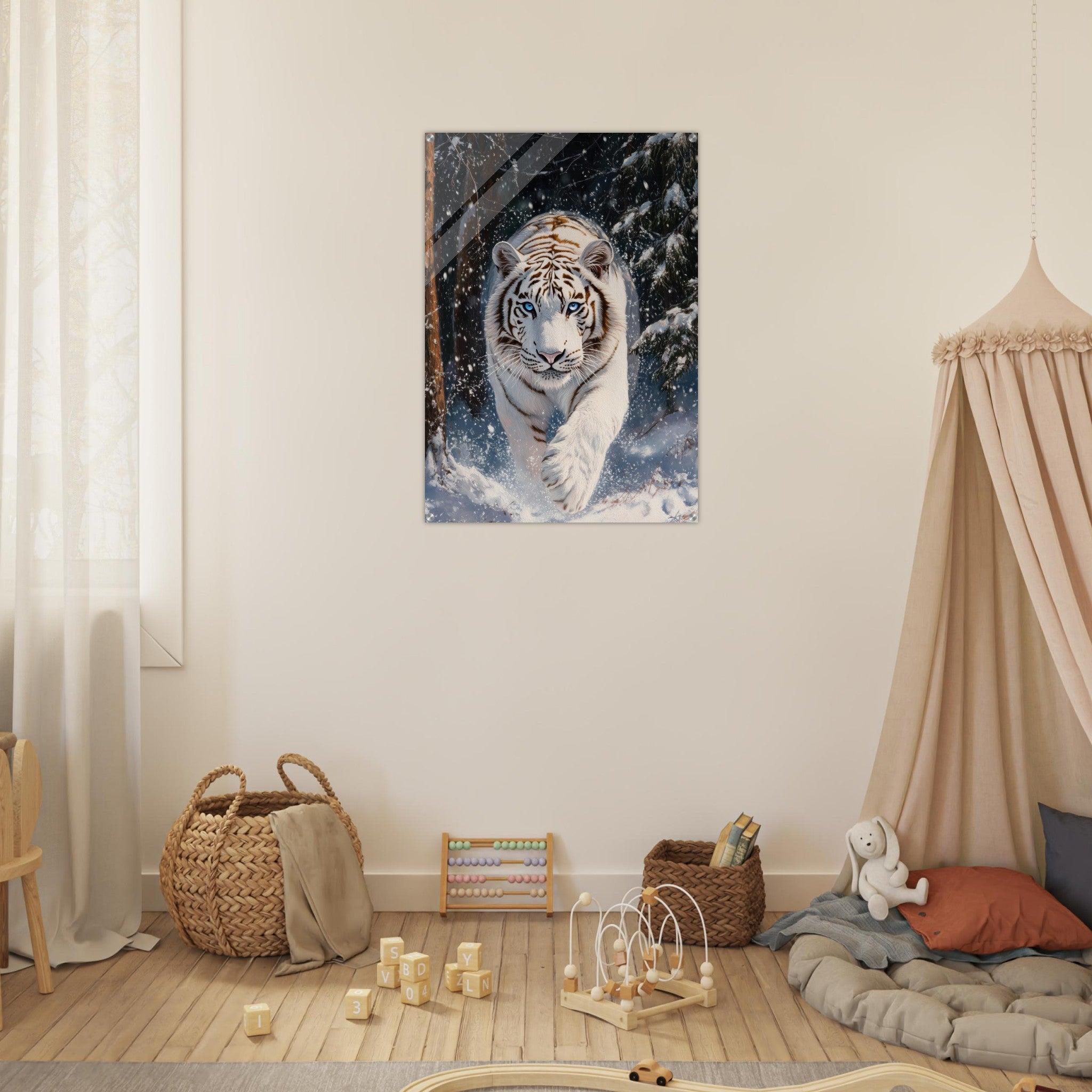 Acrylic Print Portrait - Majestic White Tiger in a Snowy Forest A powerful 3 - Shop Ai Art WebShop - Digital Art online Store