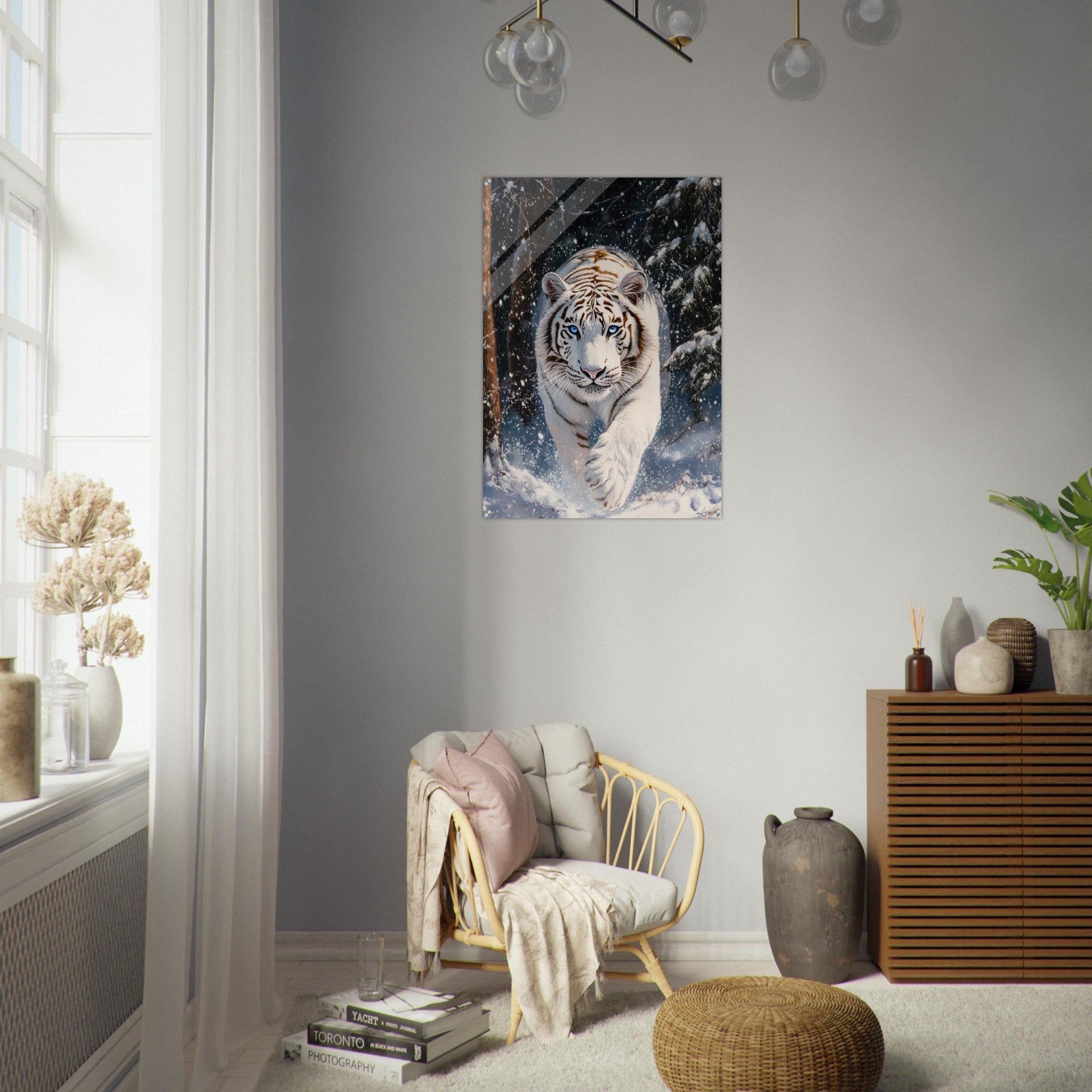 Acrylic Print Portrait - Majestic White Tiger in a Snowy Forest A powerful 3 - Shop Ai Art WebShop - Digital Art online Store