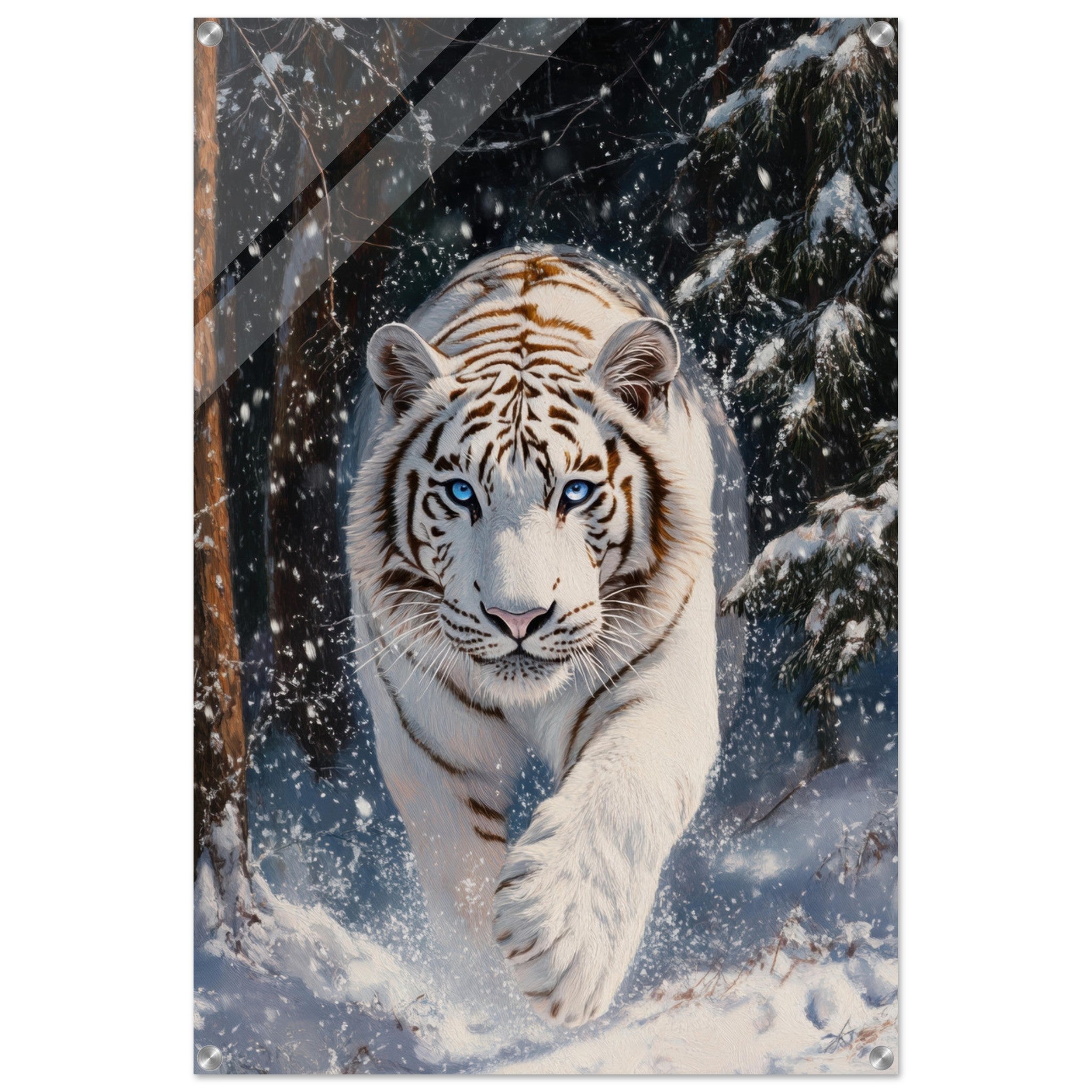 Acrylic Print Portrait - Majestic White Tiger in a Snowy Forest A powerful 3 - Shop Ai Art WebShop - Digital Art online Store