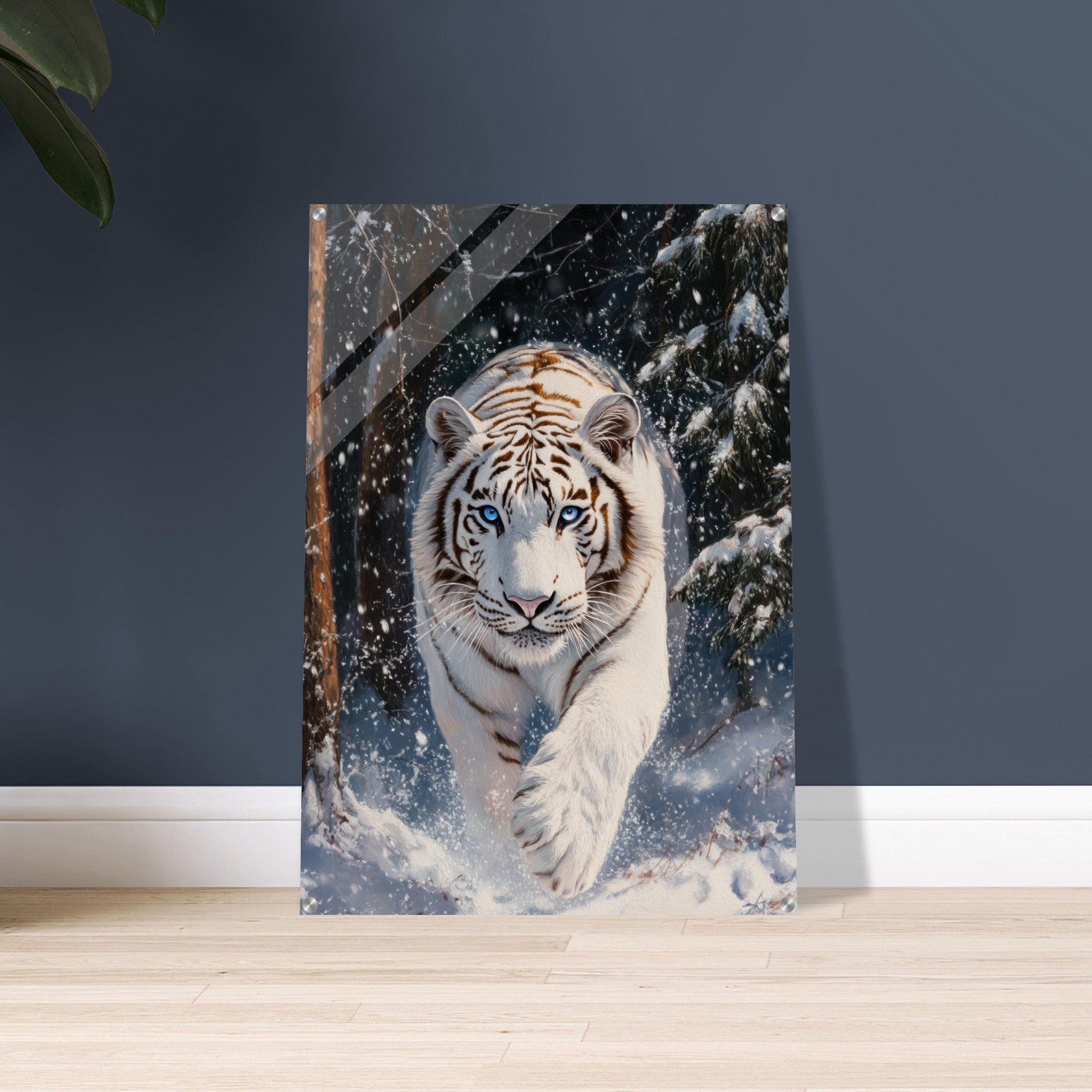Acrylic Print Portrait - Majestic White Tiger in a Snowy Forest A powerful 3 - Shop Ai Art WebShop - Digital Art online Store