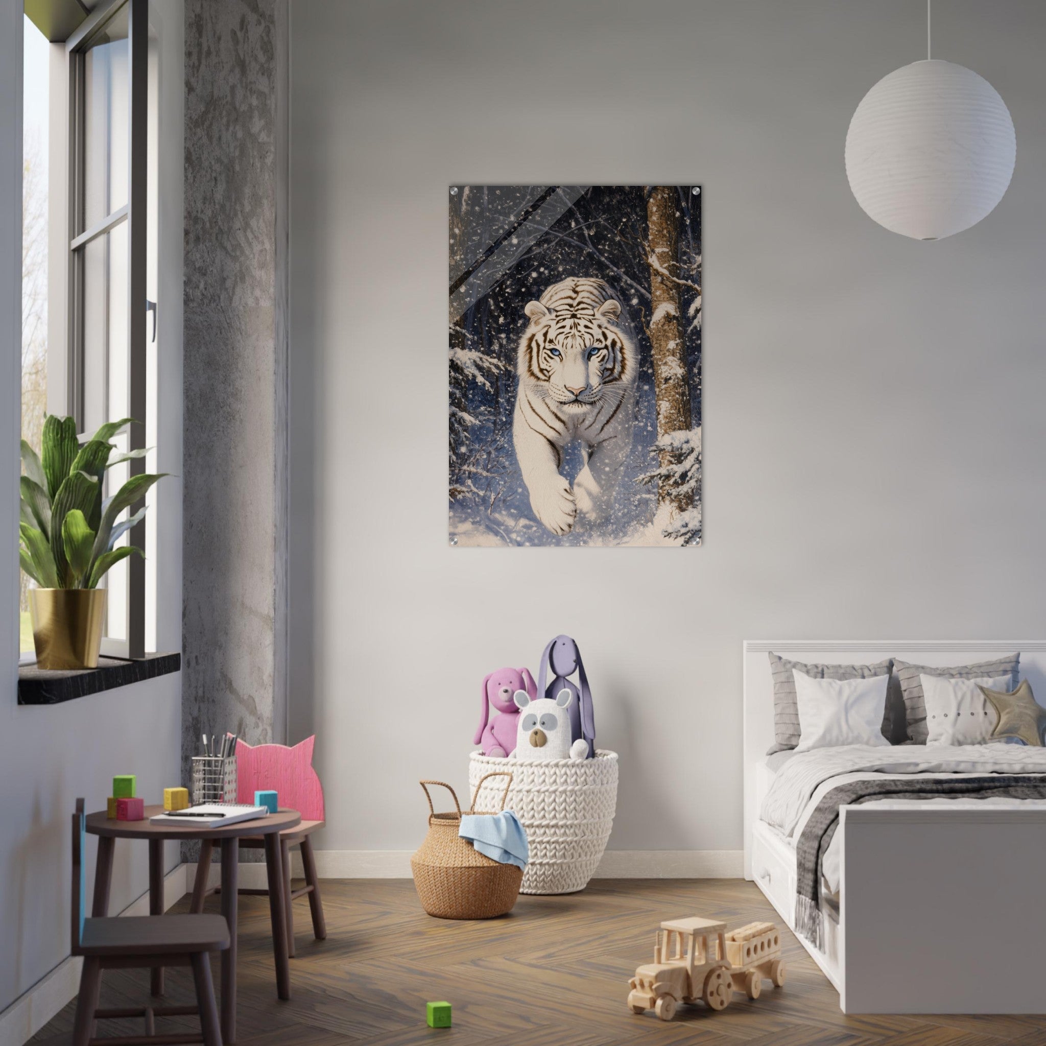 Acrylic Print Portrait - Majestic White Tiger in a Snowy Forest A powerful - Shop Ai Art WebShop - Digital Art online Store